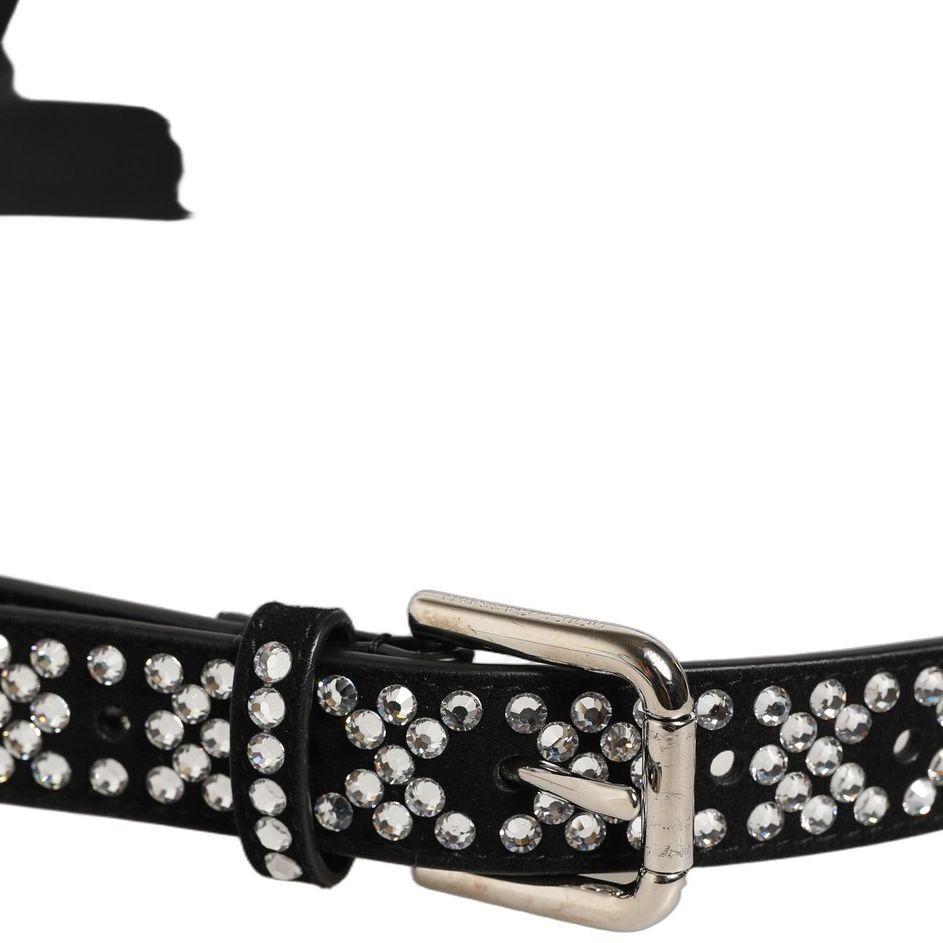 Dolce & Gabbana Black Leather Rhinestones Embellished Men Suspender