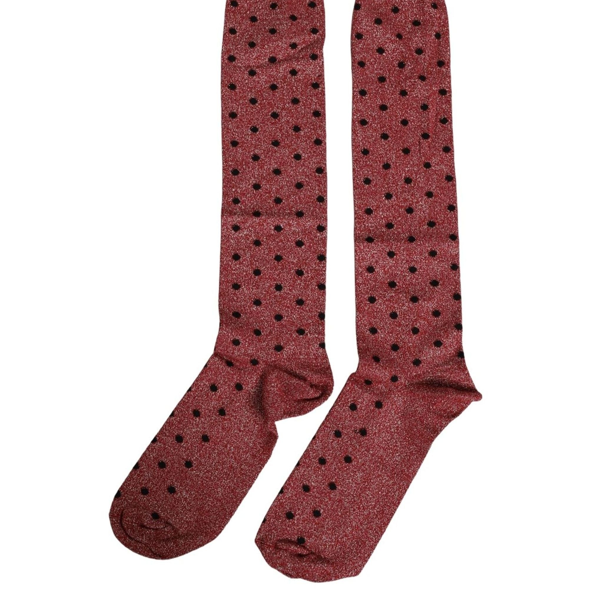Dolce & Gabbana Maroon Polka Dot Over The Calf Accessory Socks