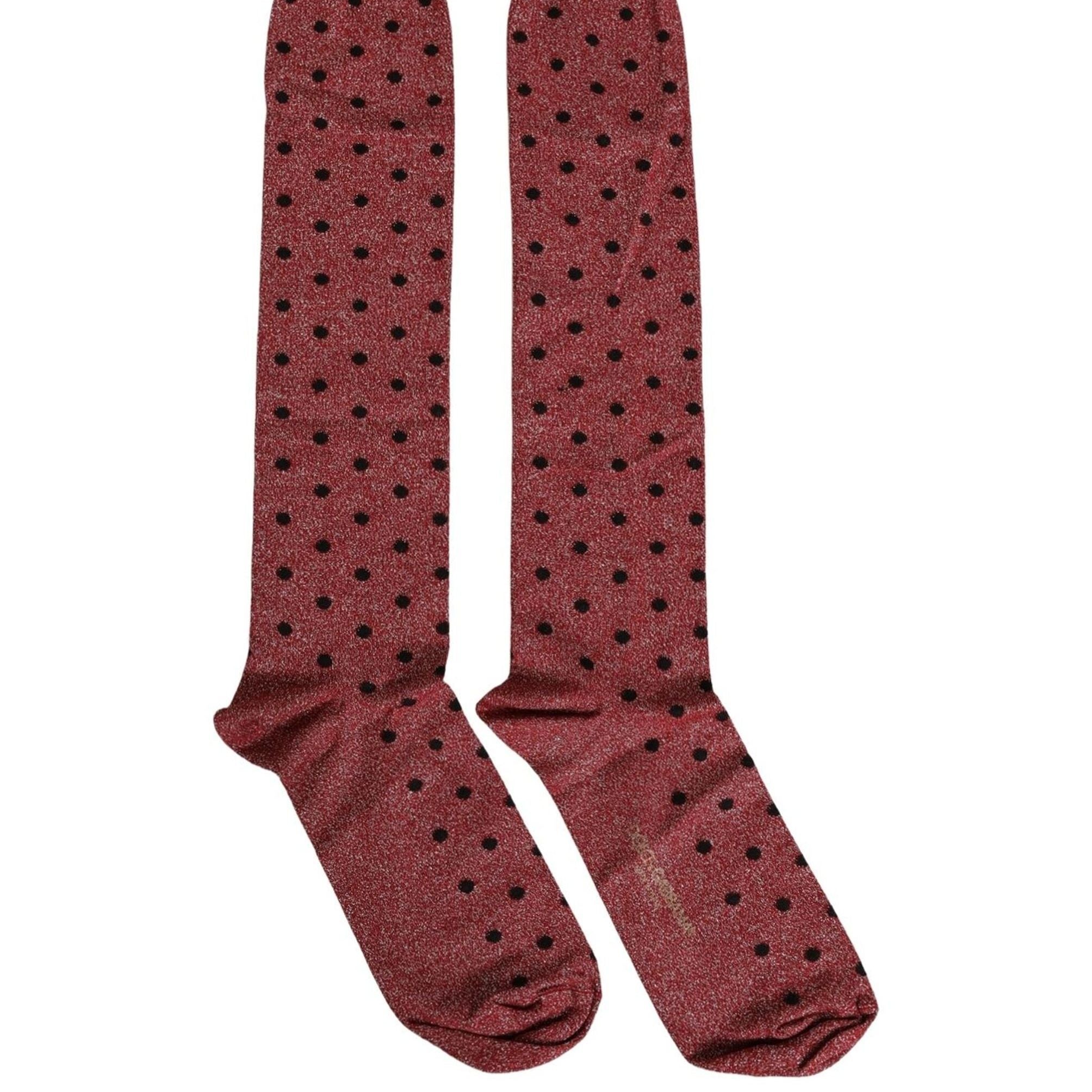 Dolce & Gabbana Maroon Polka Dot Over The Calf Accessory Socks