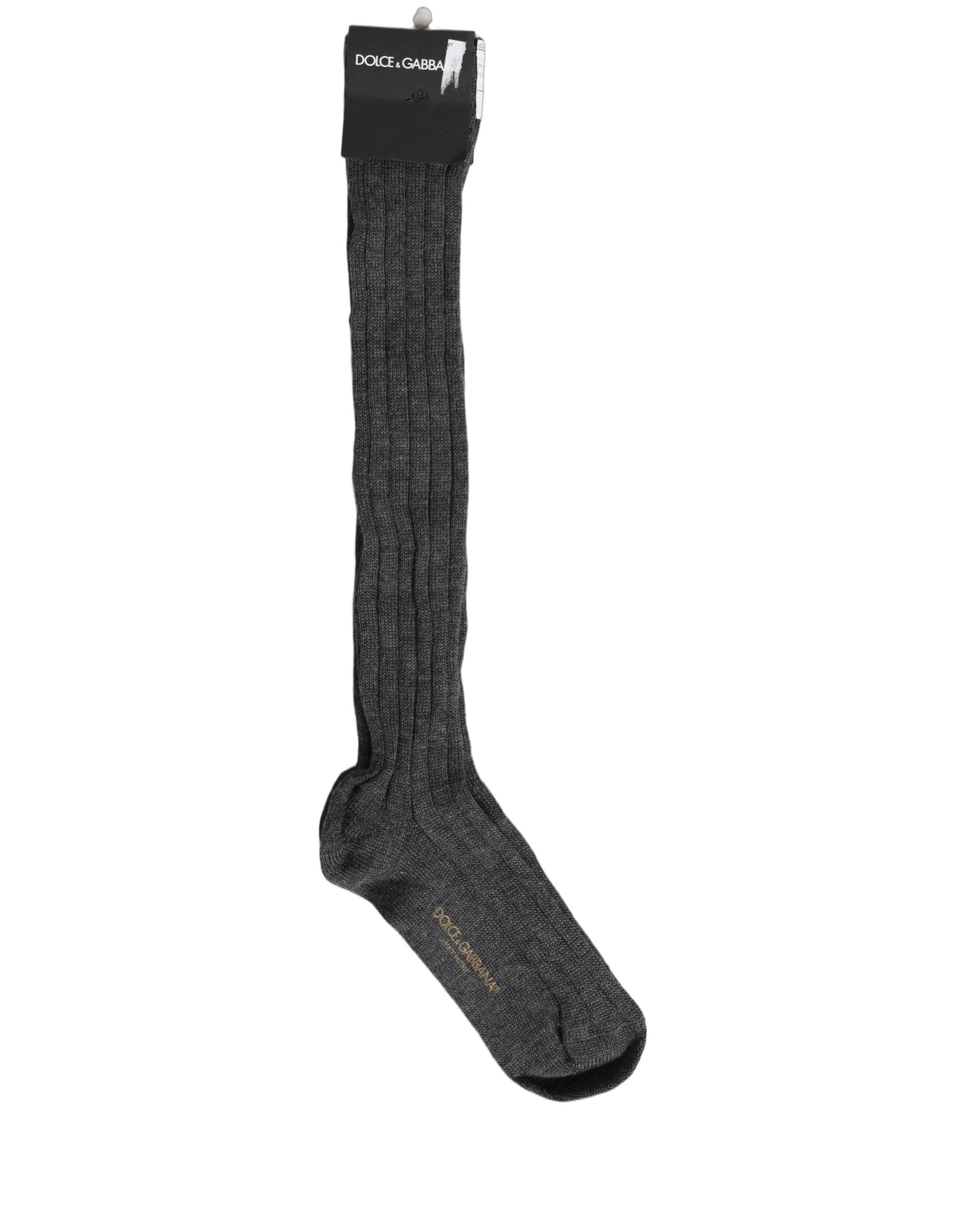 Dolce & Gabbana Gray Wool Blend Over The Calf Accessory Socks