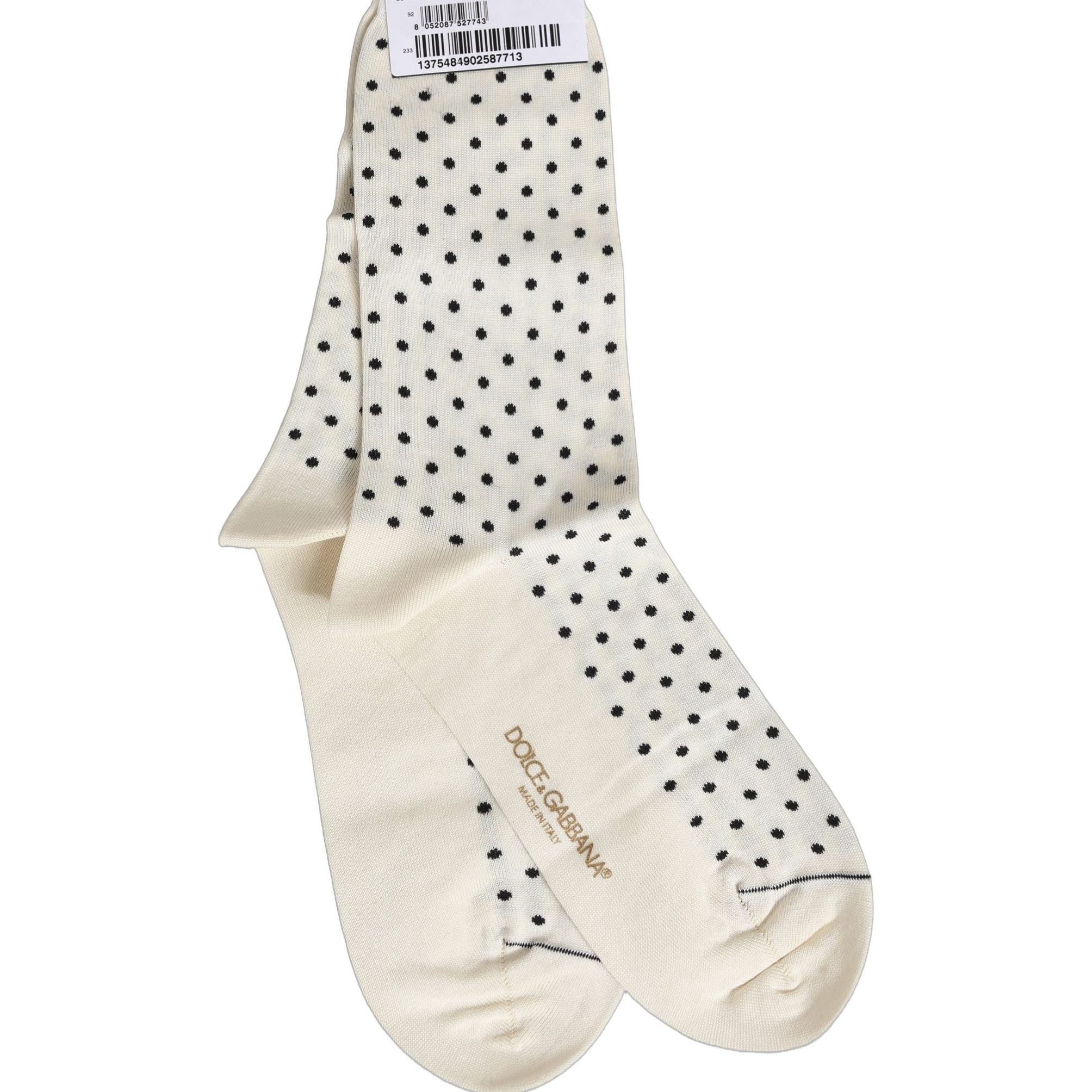 Dolce & Gabbana Off White Cotton Polka Dot Mid Calf Accessory Socks