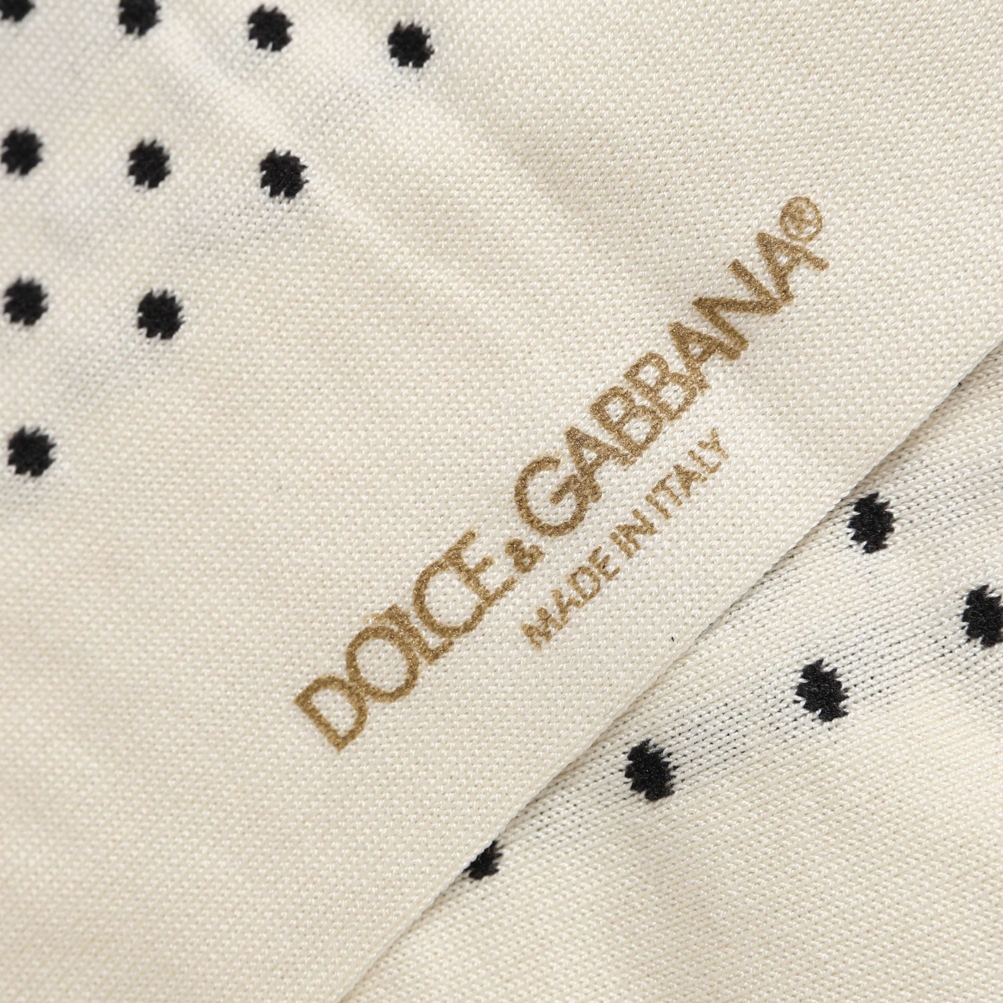 Dolce & Gabbana Off White Cotton Polka Dot Mid Calf Accessory Socks