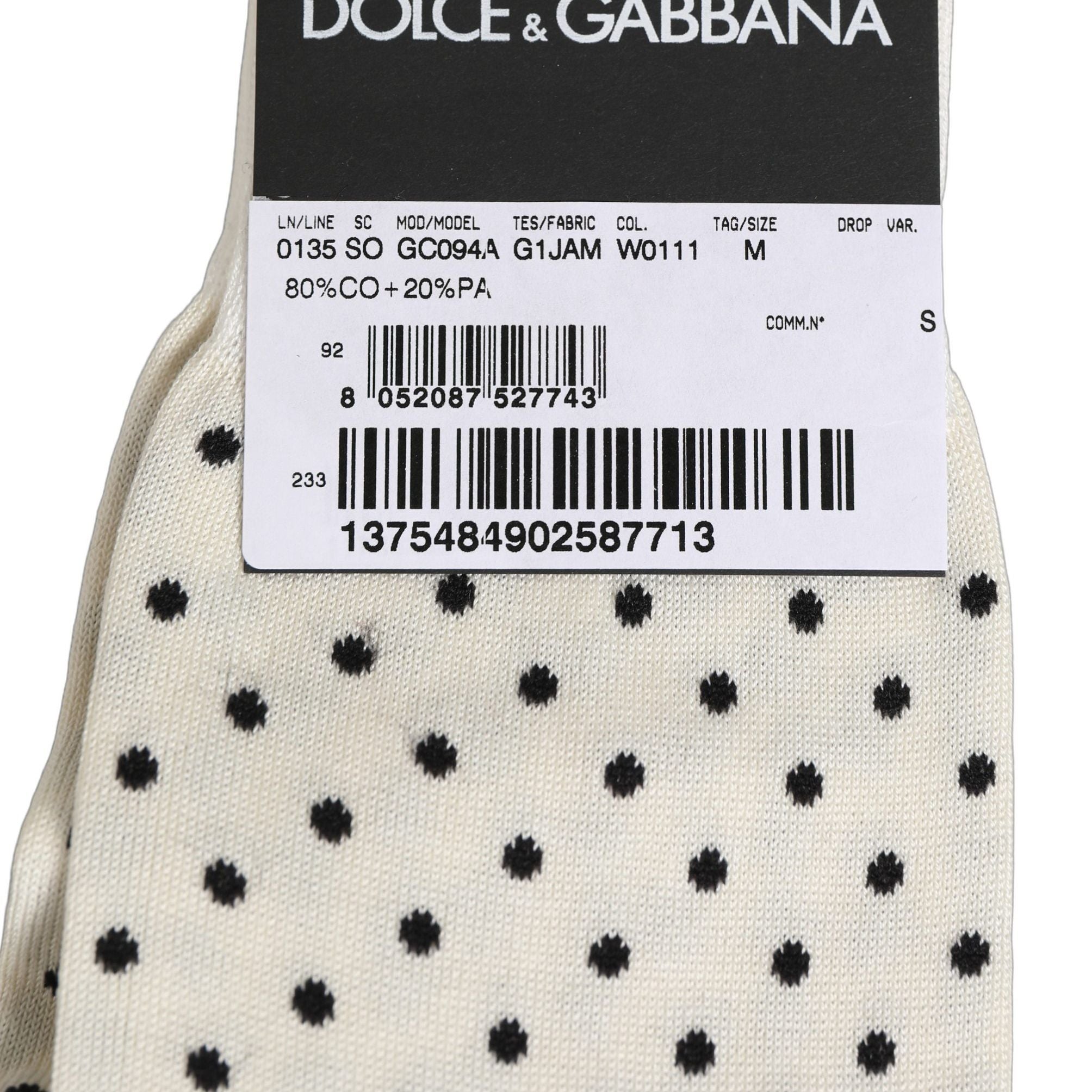 Dolce & Gabbana Off White Cotton Polka Dot Mid Calf Accessory Socks