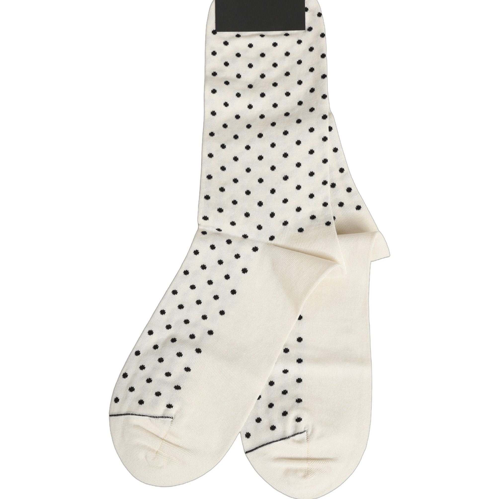 Dolce & Gabbana Off White Cotton Polka Dot Mid Calf Accessory Socks