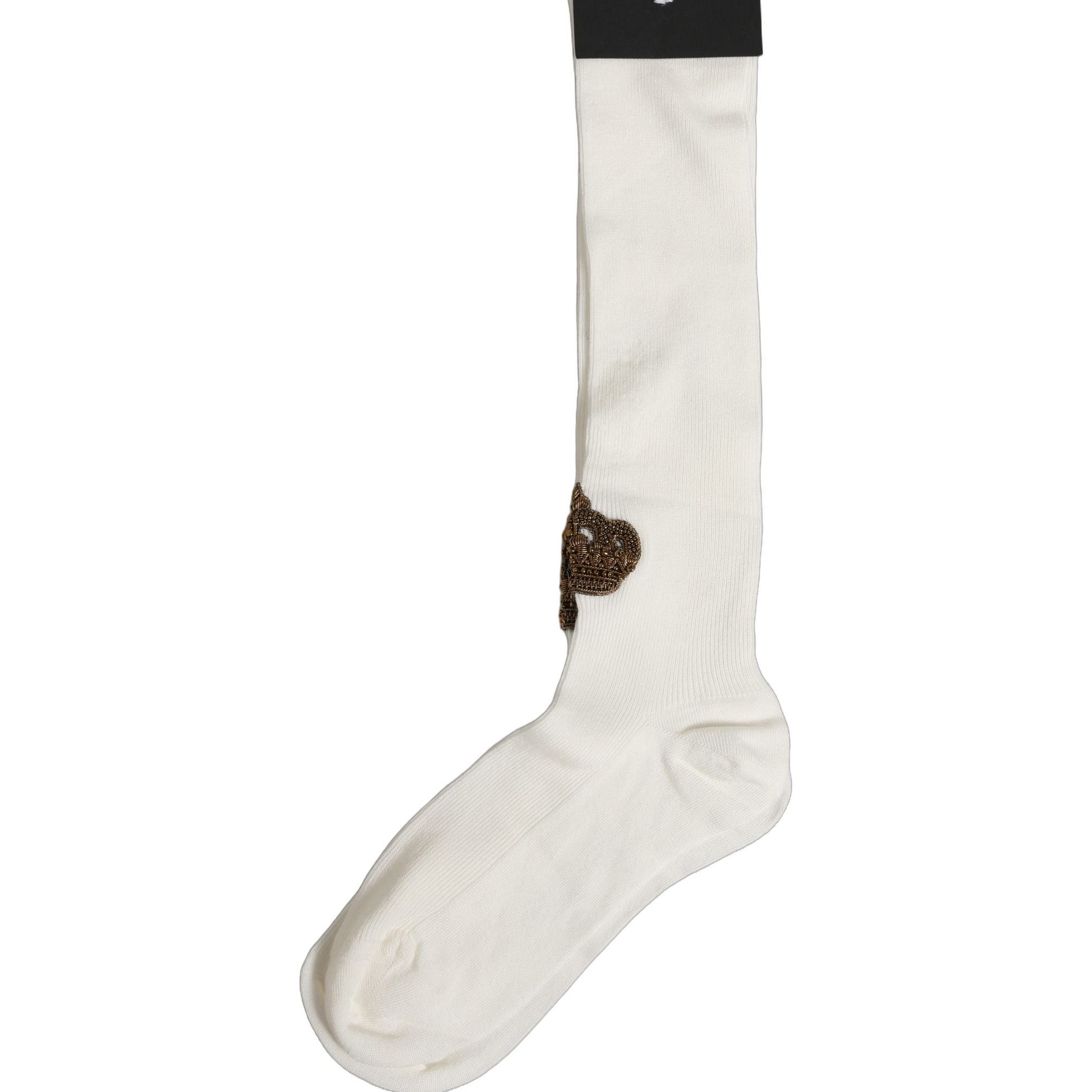 Dolce & Gabbana White Crown Embroidery Knee High Accessory Socks