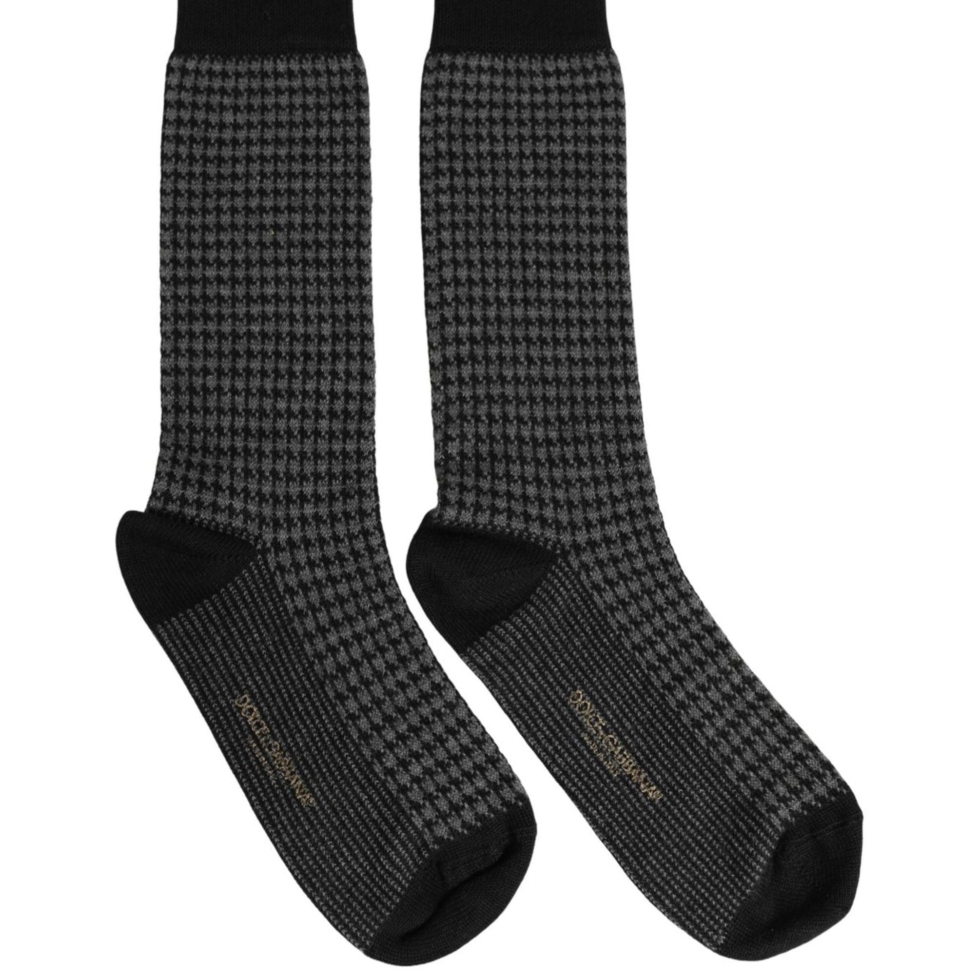 Dolce & Gabbana Black Wool Houndstooth Over Calf Accessory Socks
