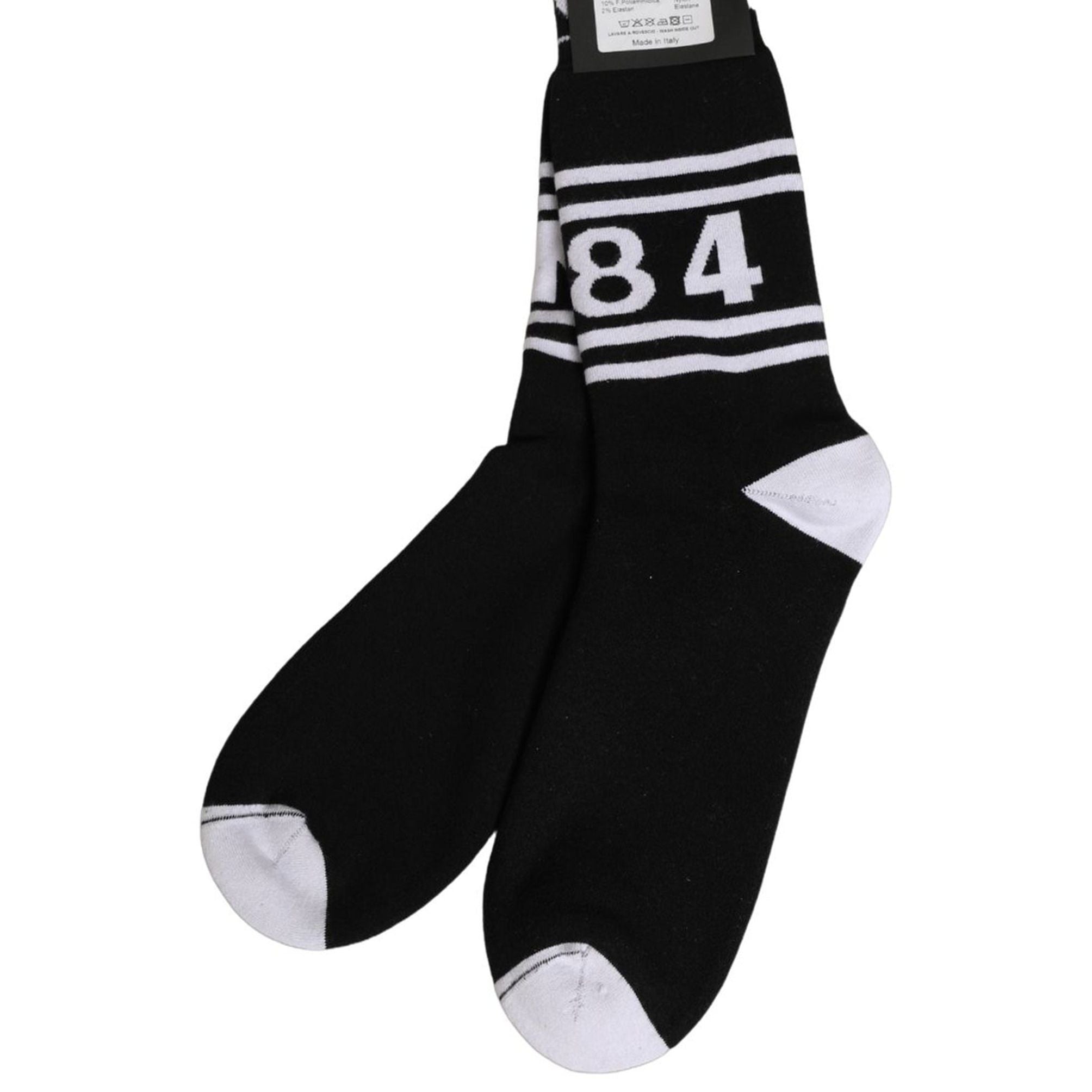 Dolce & Gabbana Black White Logo Stripes Mid Calf Accessory Socks