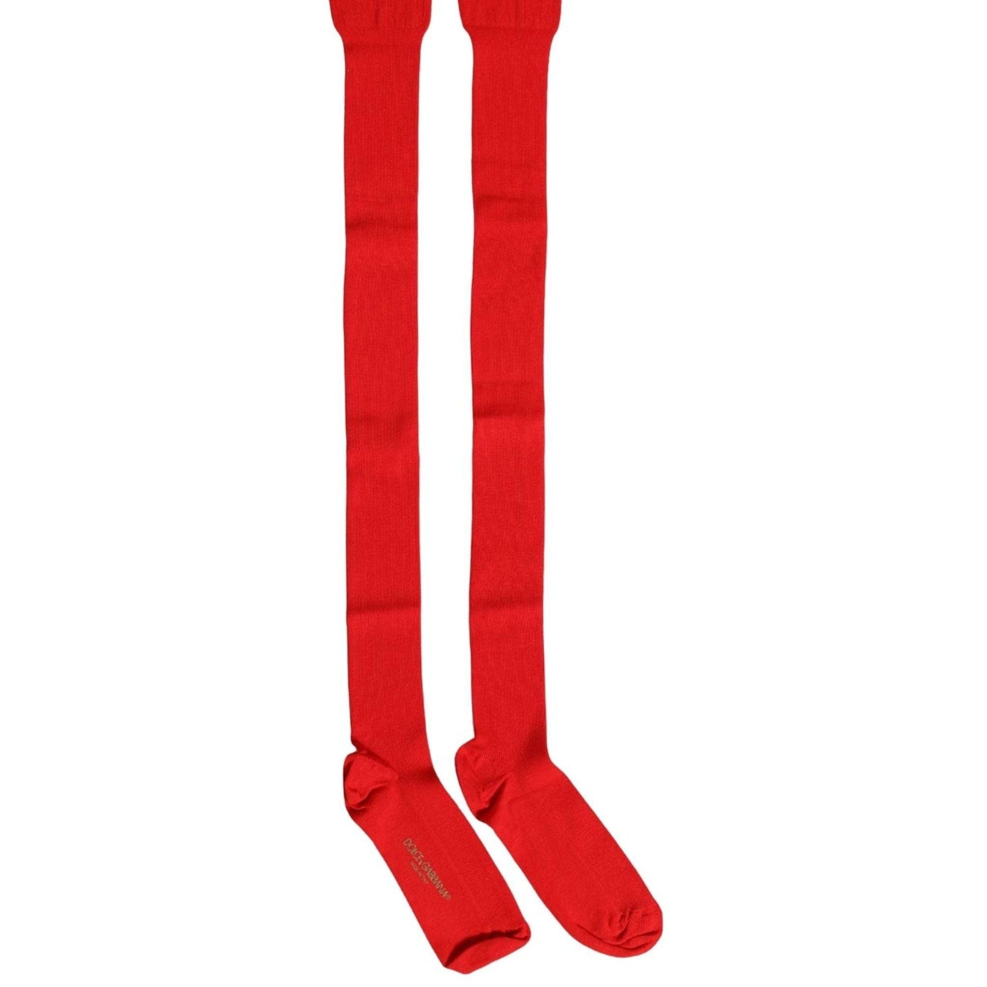 Dolce & Gabbana Men Red Logo Thigh High Ribbed Accessory Socks