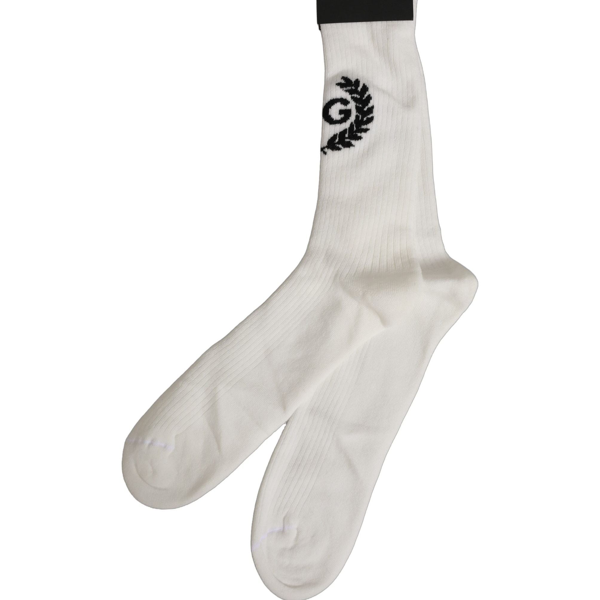 Dolce & Gabbana White Cotton DG Logo Mid Calf Accessory Socks