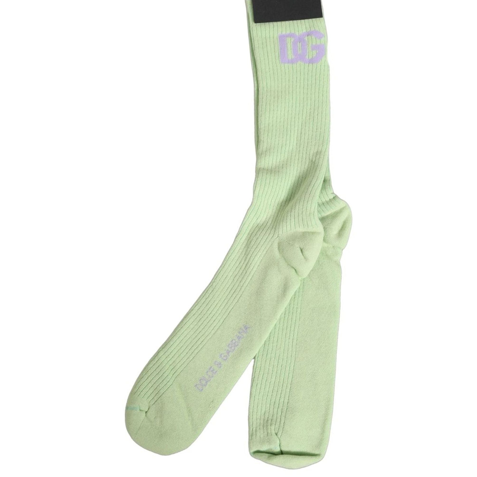 Dolce & Gabbana Men Light Green Logo Over Calf Accessory Socks