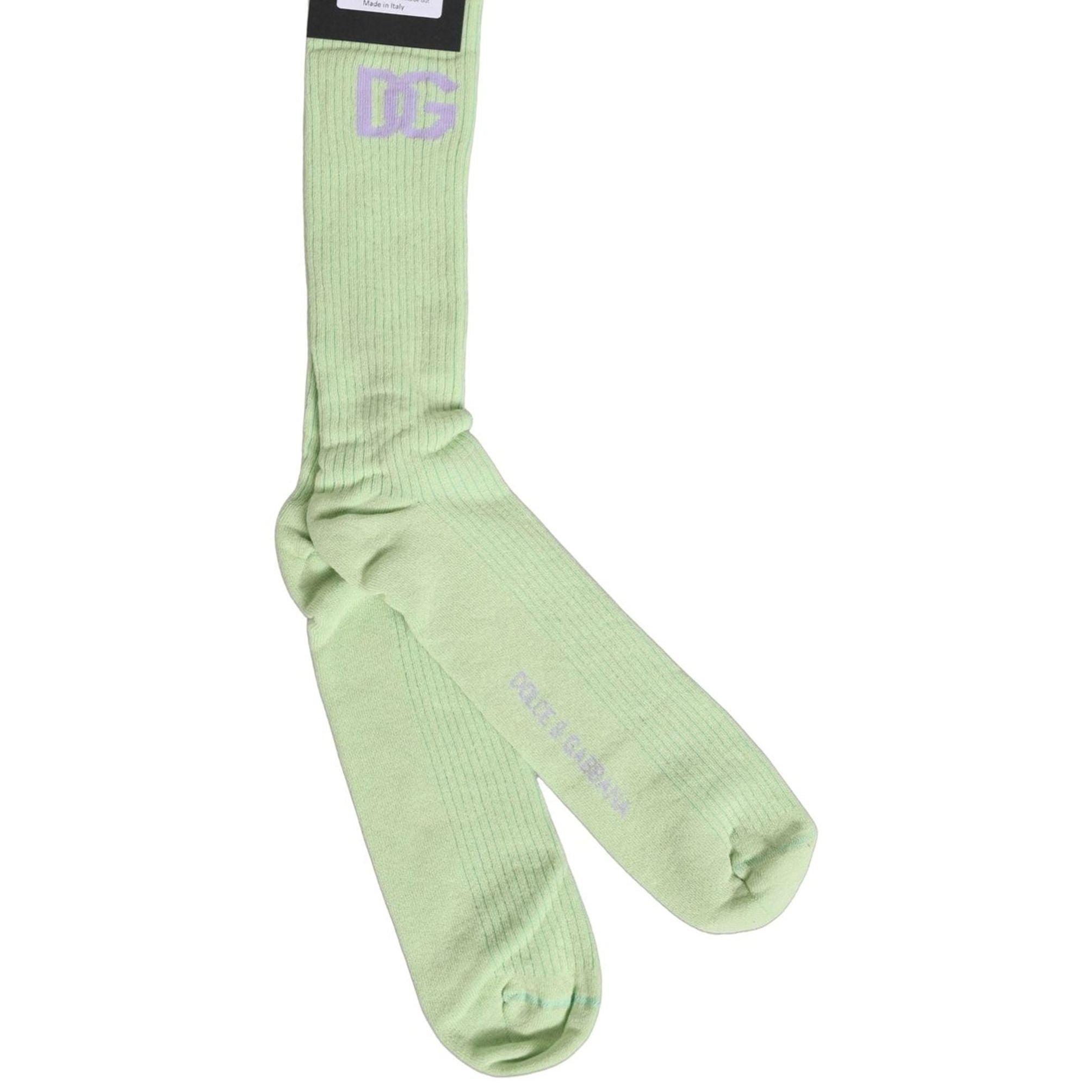 Dolce & Gabbana Men Light Green Logo Over Calf Accessory Socks