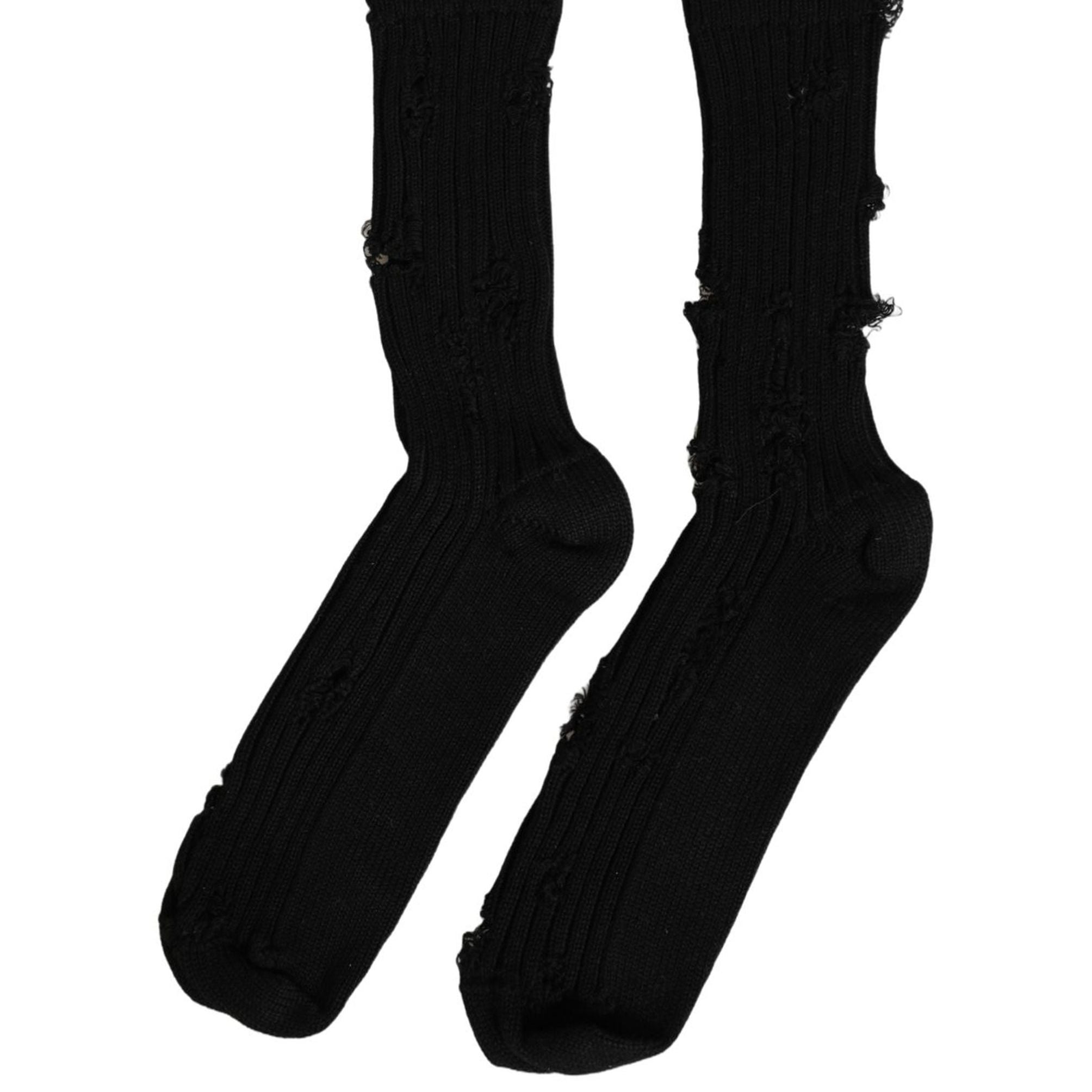 Dolce & Gabbana Black Cotton Distressed Mid Calf Accessory Socks