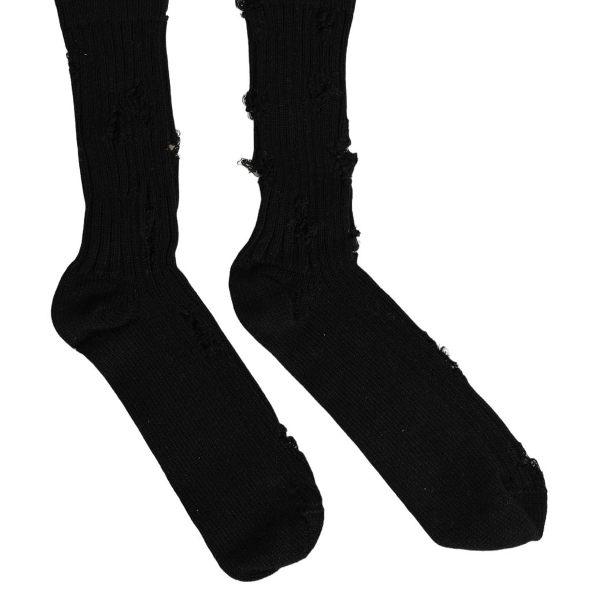 Dolce & Gabbana Black Cotton Distressed Mid Calf Accessory Socks