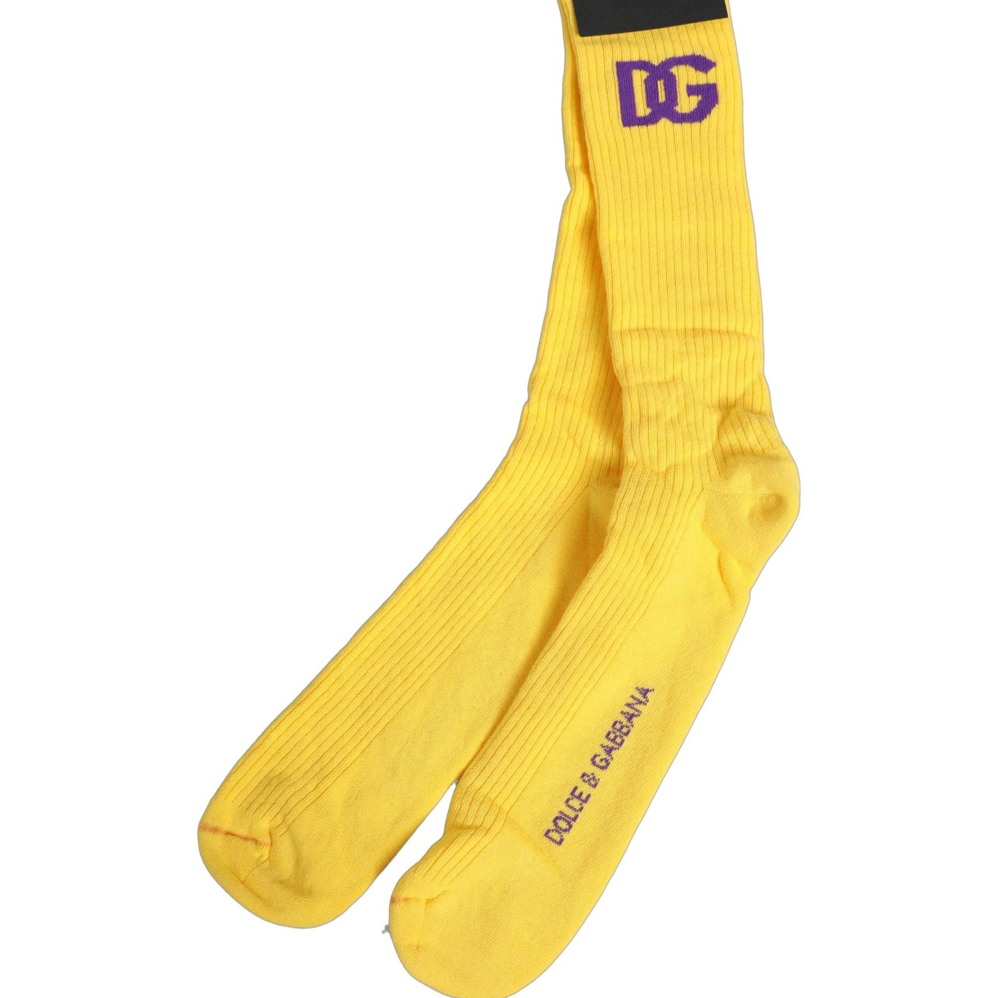 Dolce & Gabbana Men Yellow DG Logo Over Calf Accessory Socks