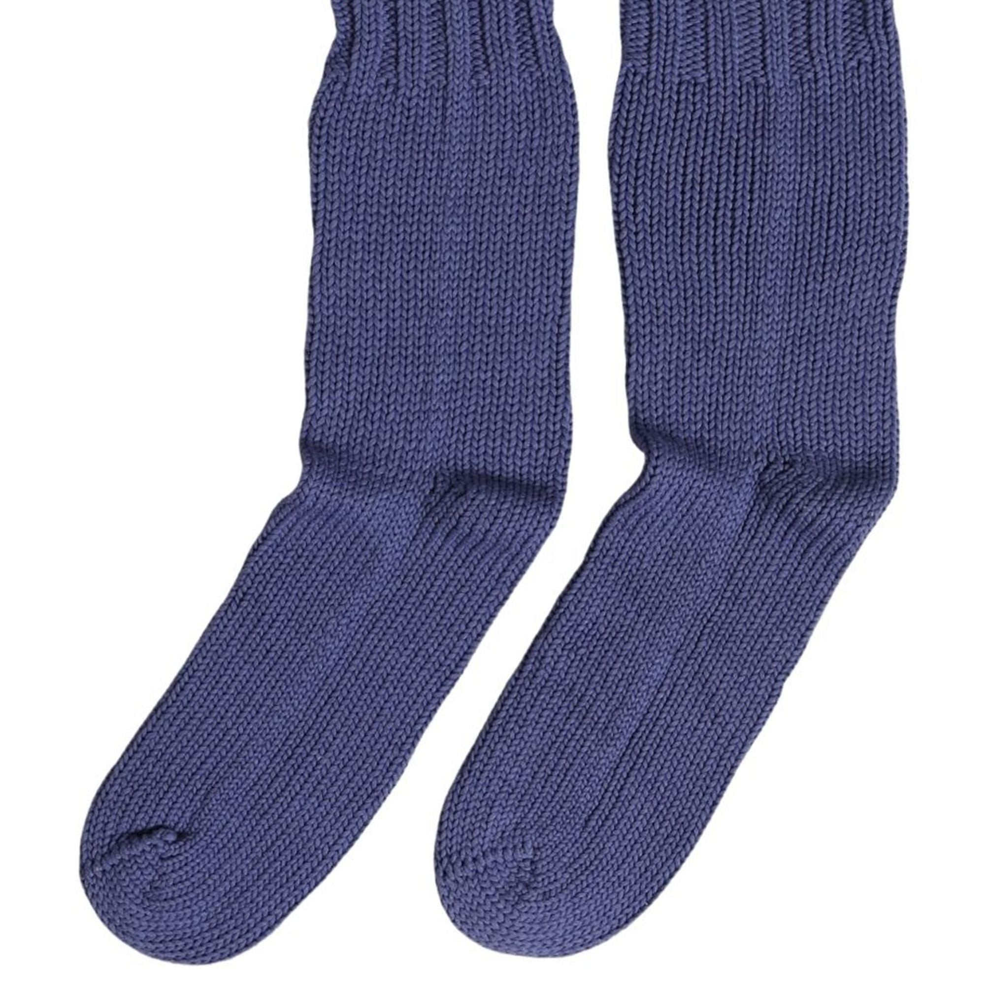 Dolce & Gabbana Men Navy Blue Cotton Ribbed Mid Calf Accessory Socks