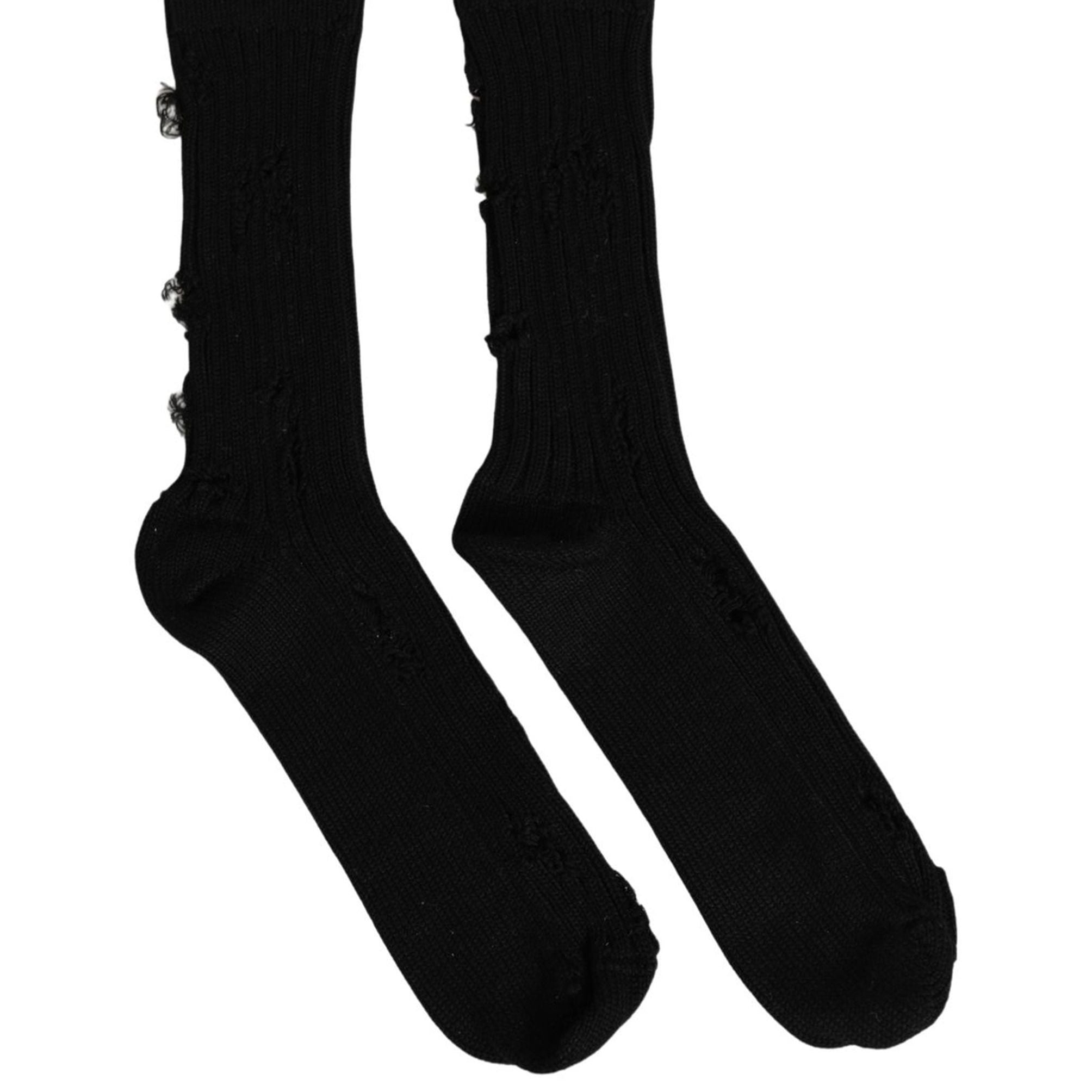 Dolce & Gabbana Black Cotton Distressed Mid Calf Accessory Socks