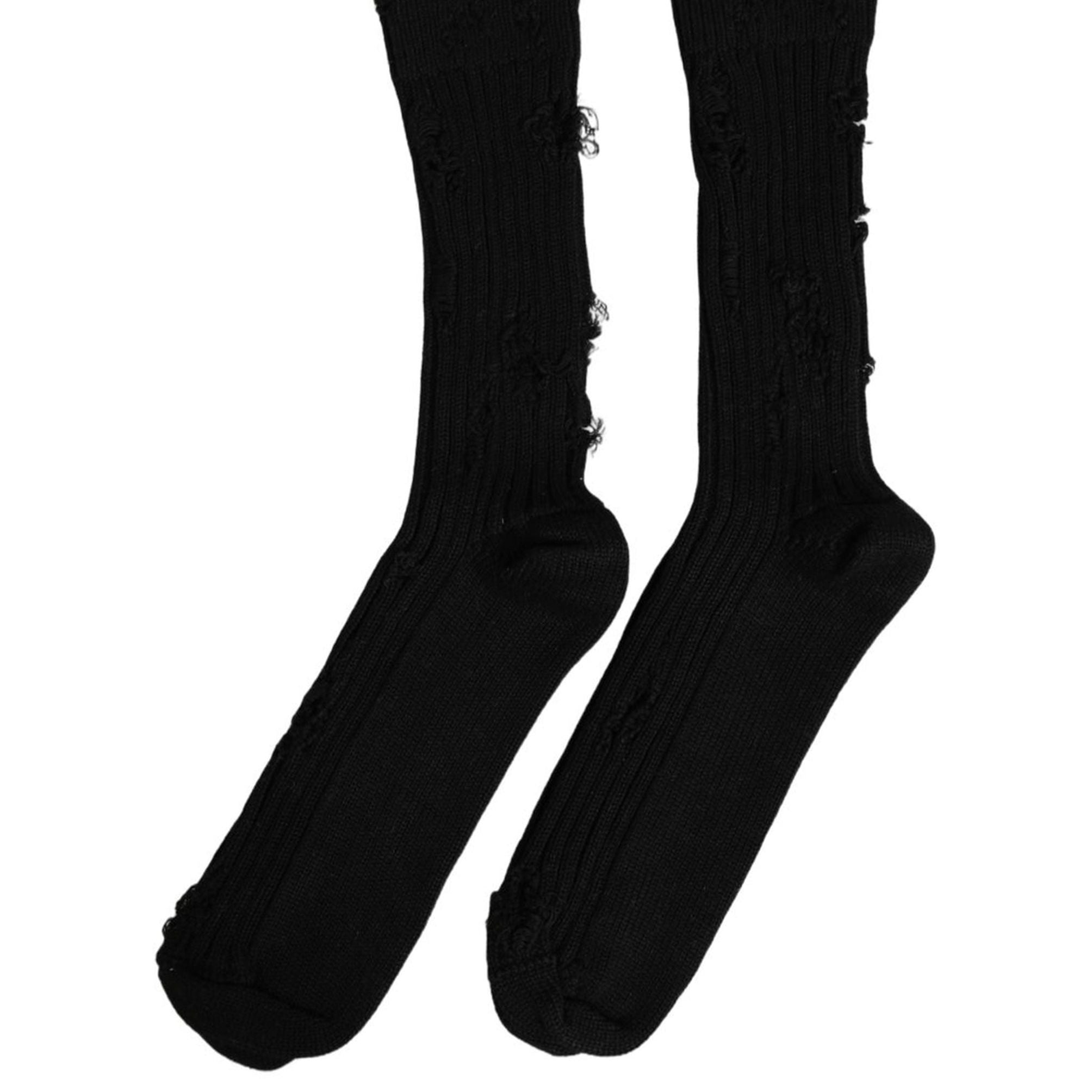Dolce & Gabbana Black Cotton Distressed Mid Calf Accessory Socks
