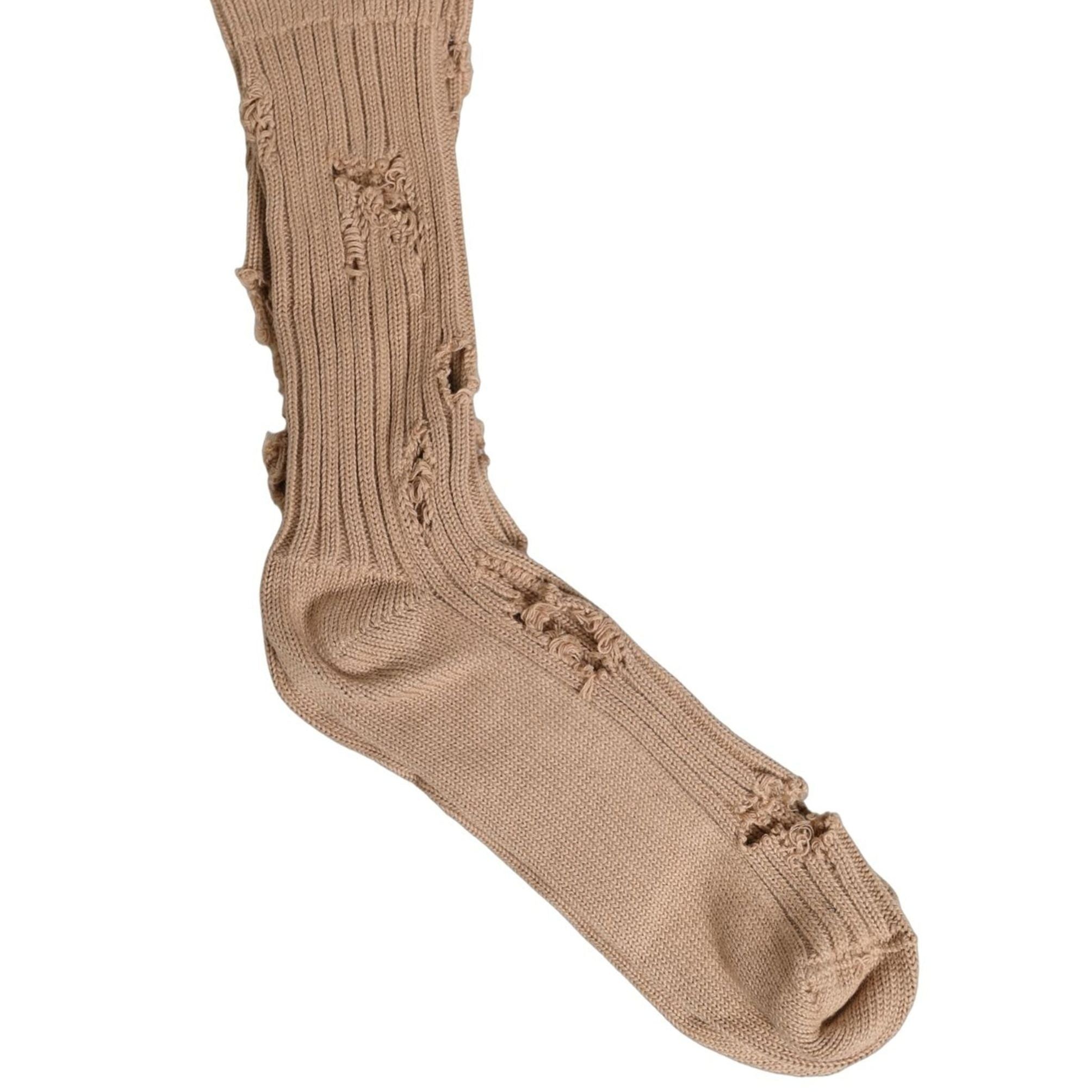 Dolce & Gabbana Beige Cotton Distressed Mid Calf Accessory Socks