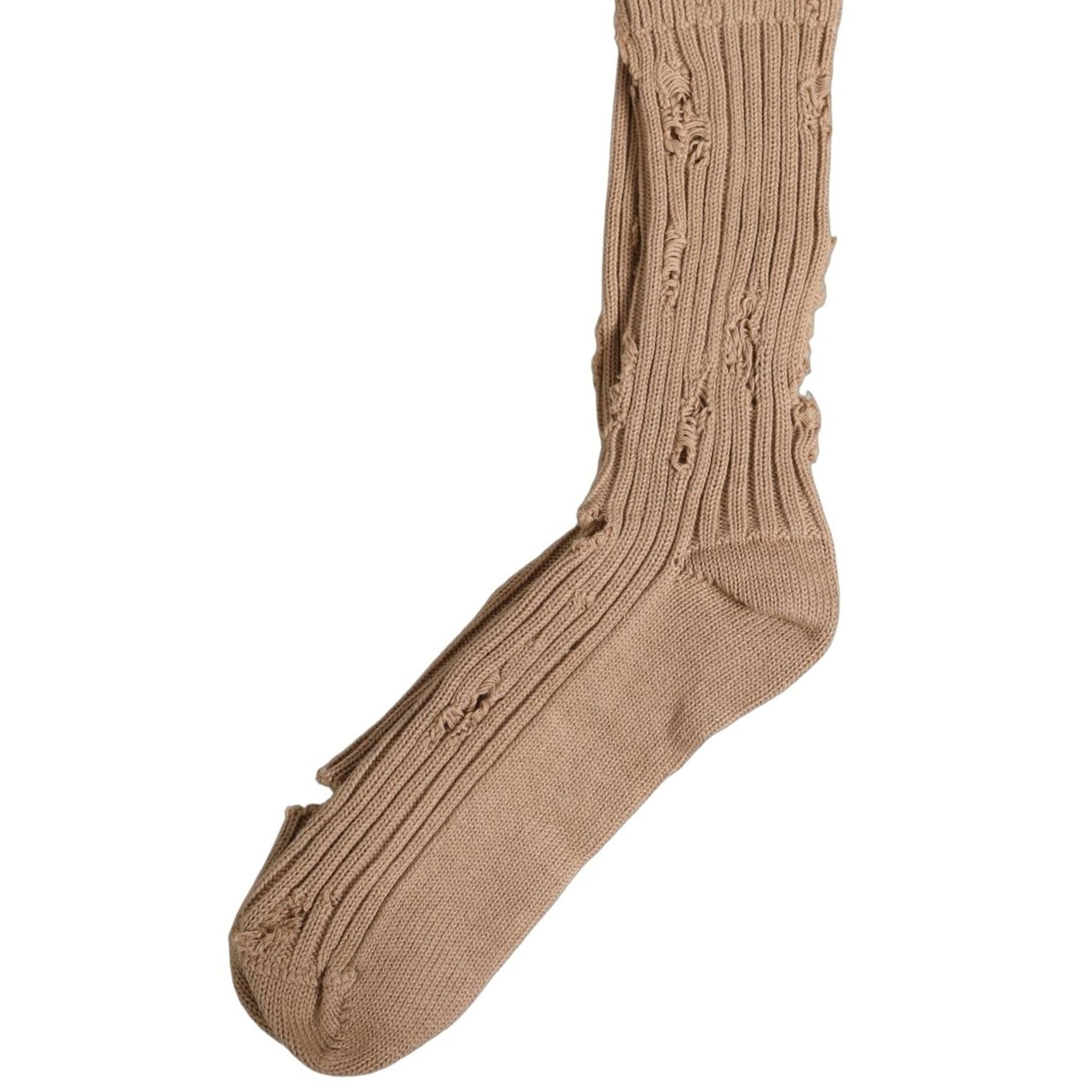 Dolce & Gabbana Beige Cotton Distressed Mid Calf Accessory Socks