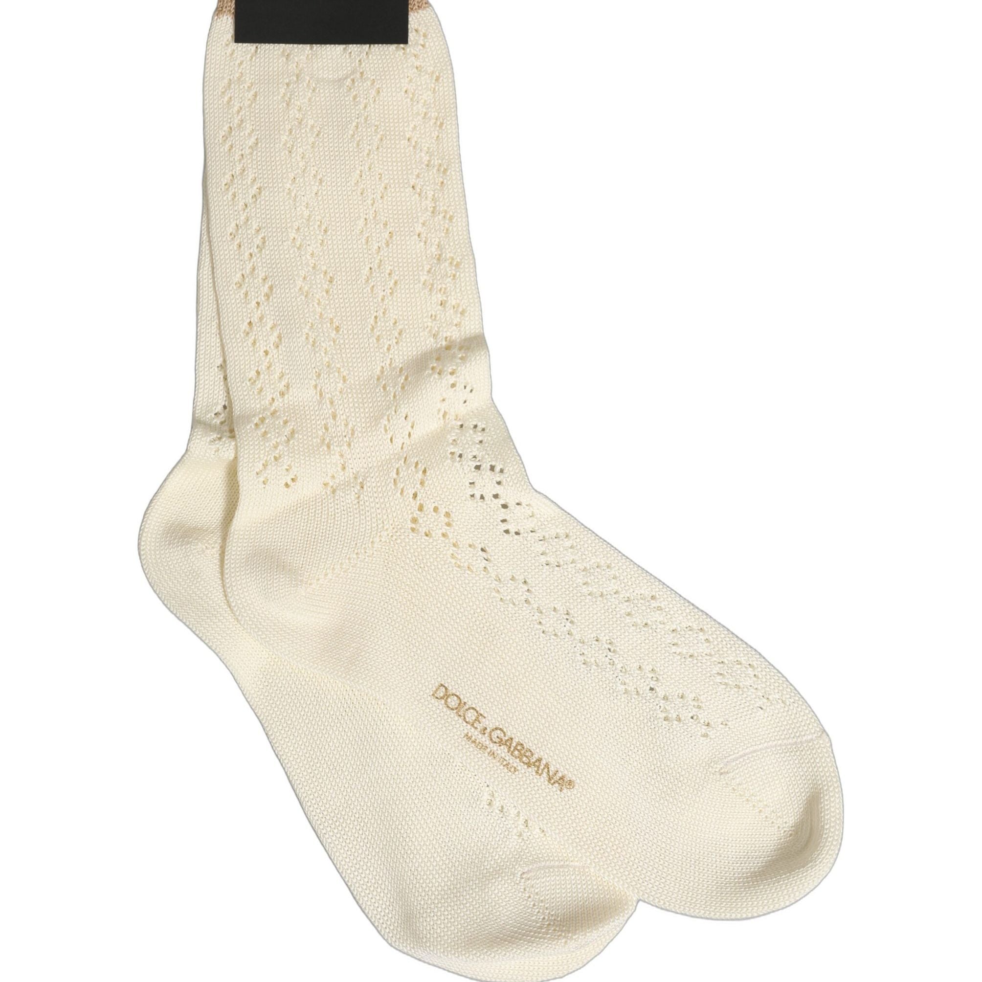 Dolce & Gabbana Off White Cotton Knit Mid Calf Accessory Socks