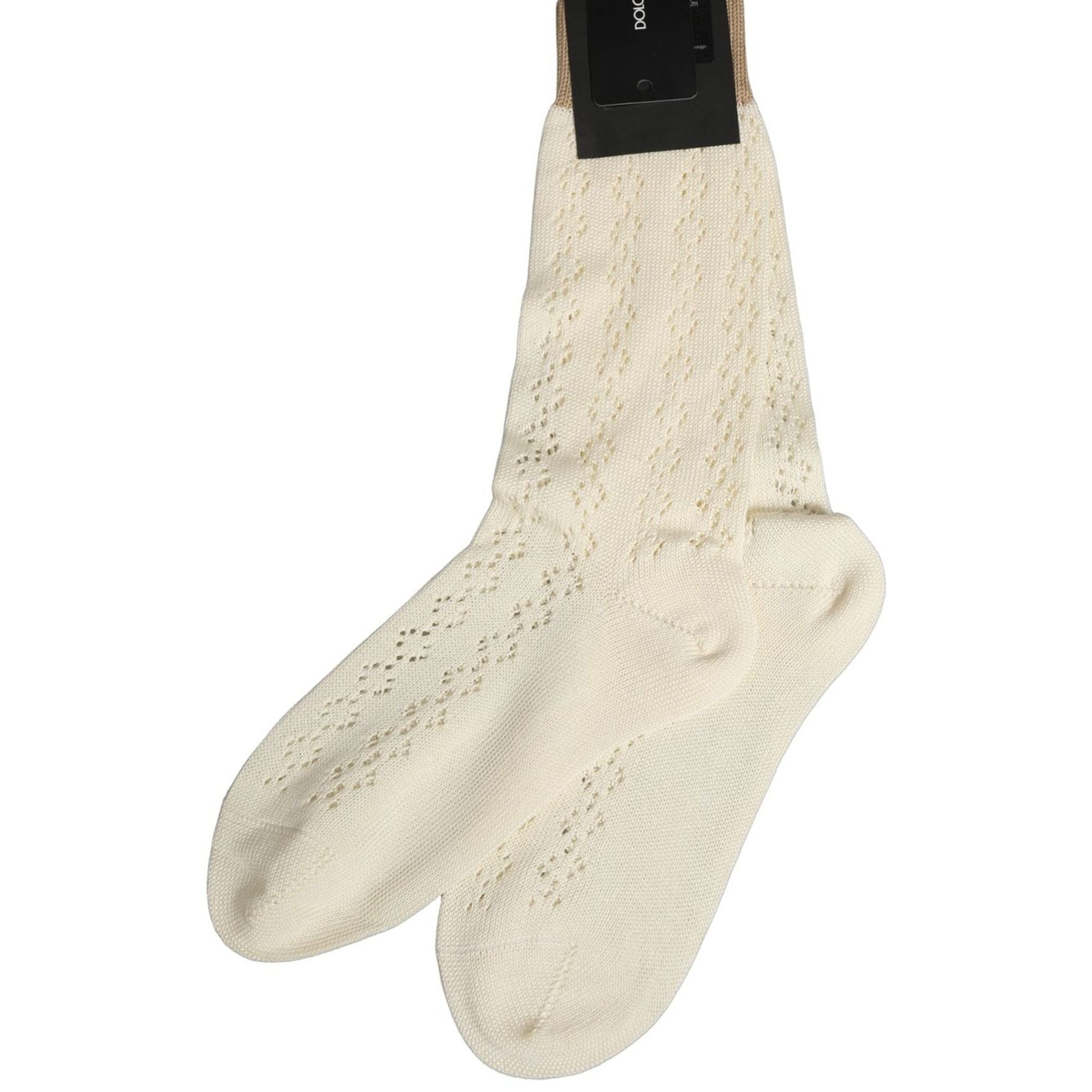 Dolce & Gabbana Off White Cotton Knit Mid Calf Accessory Socks