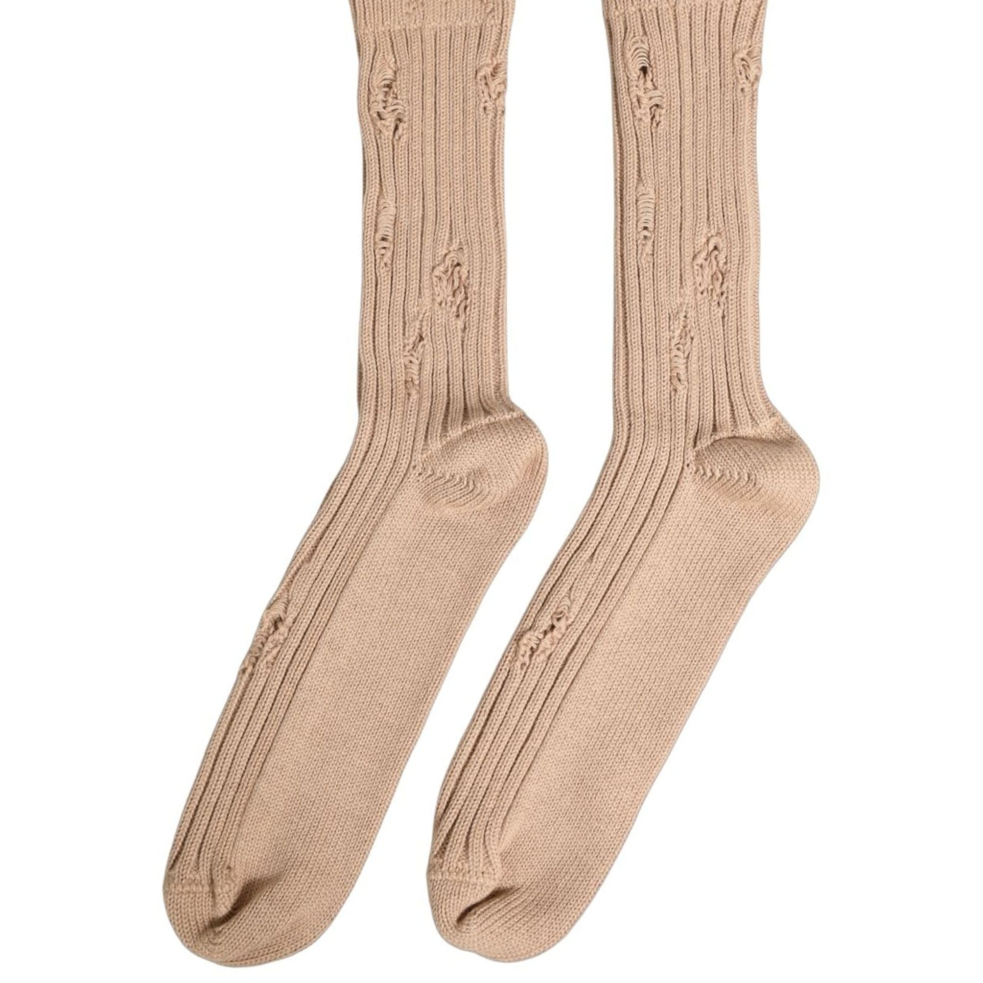 Dolce & Gabbana Beige Cotton Distressed Mid Calf Accessory Socks