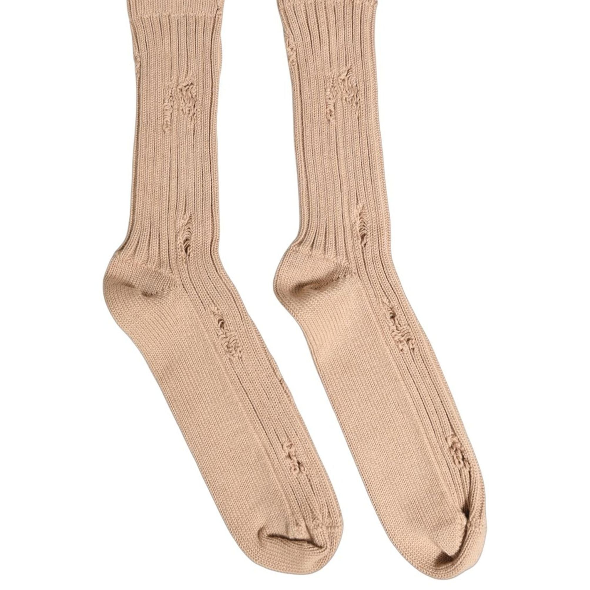 Dolce & Gabbana Beige Cotton Distressed Mid Calf Accessory Socks
