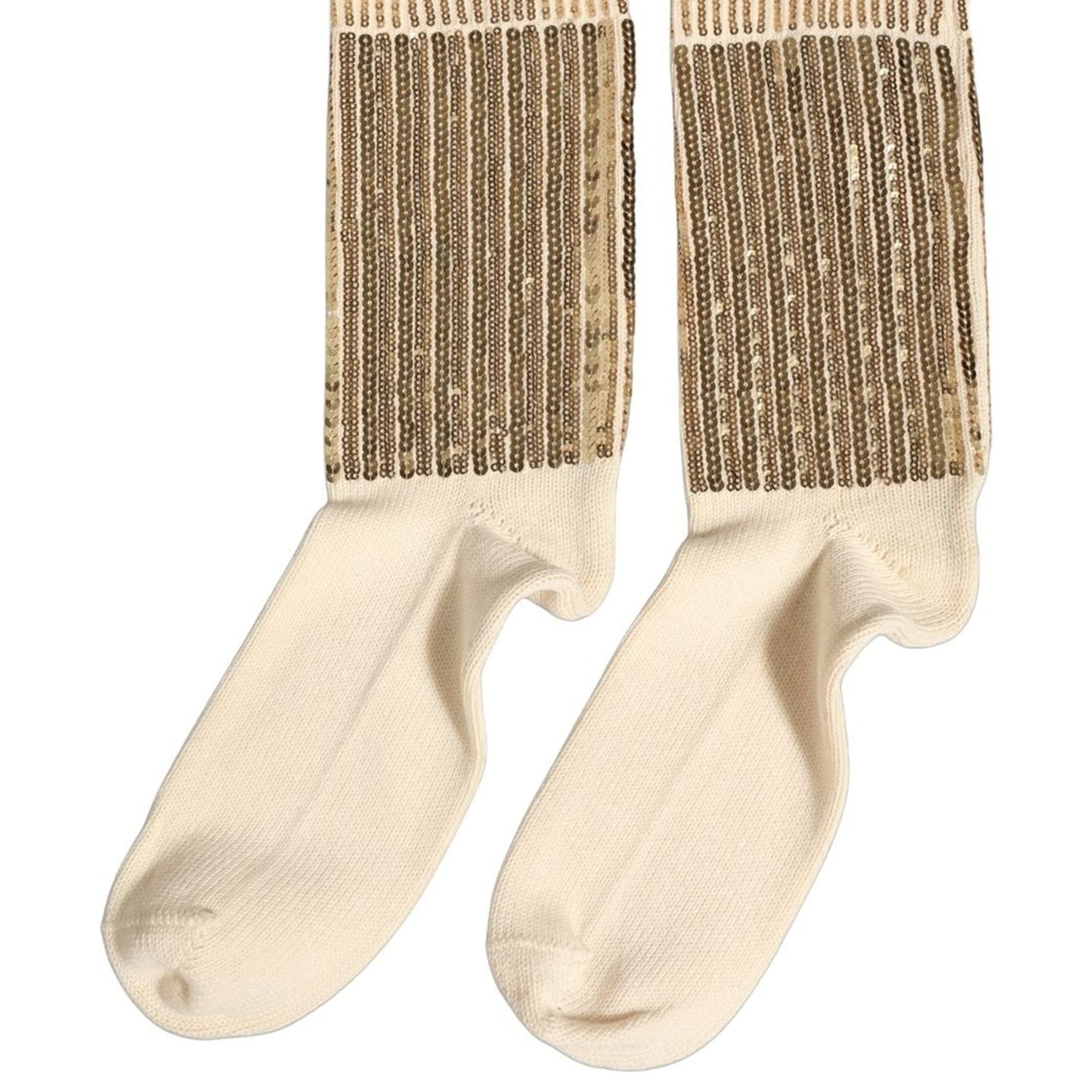 Dolce & Gabbana Off White Sequin Cotton Mid Calf Accessory Socks
