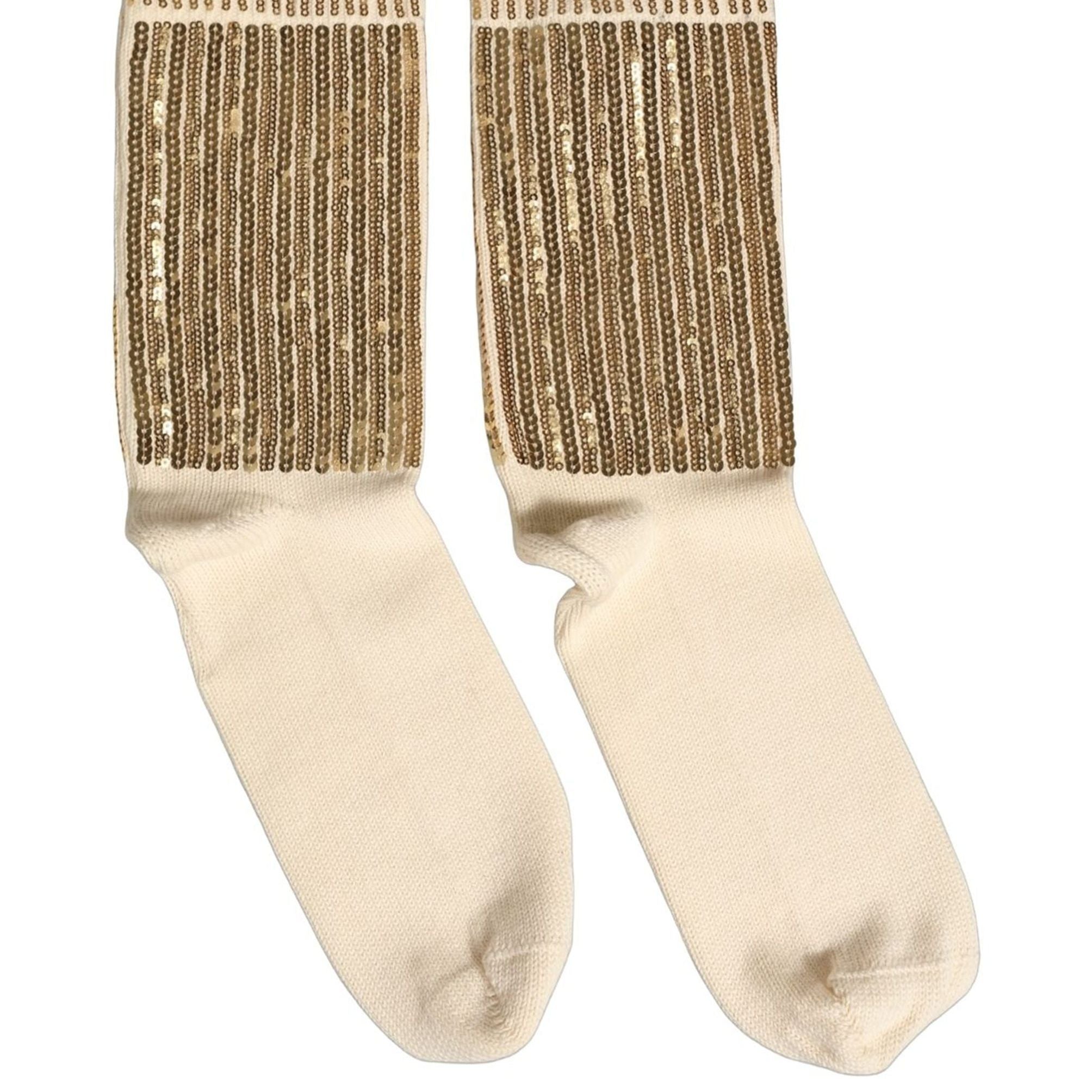 Dolce & Gabbana Off White Sequin Cotton Mid Calf Accessory Socks