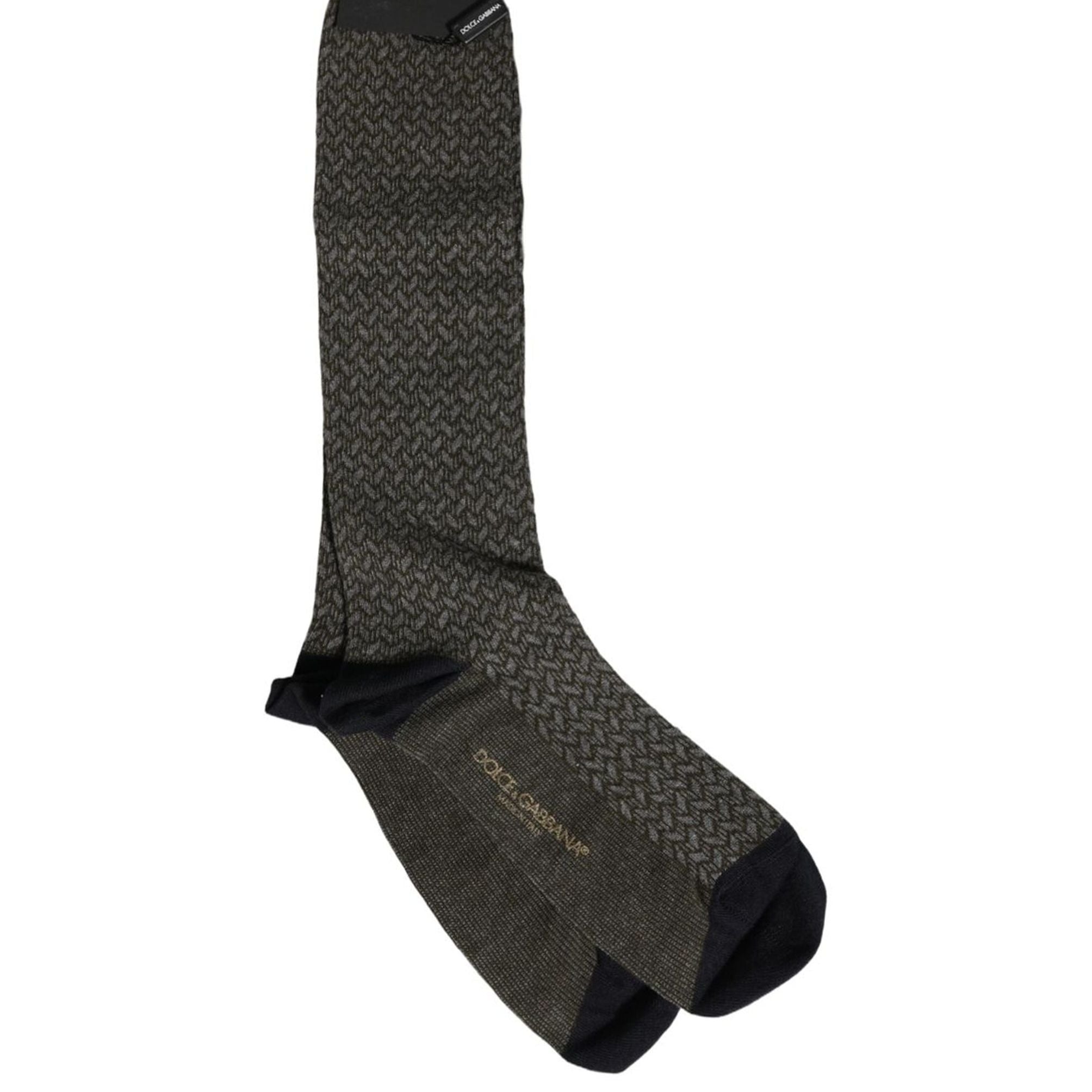 Dolce & Gabbana Dark Gray Cotton Knit Knee High Accessory Socks