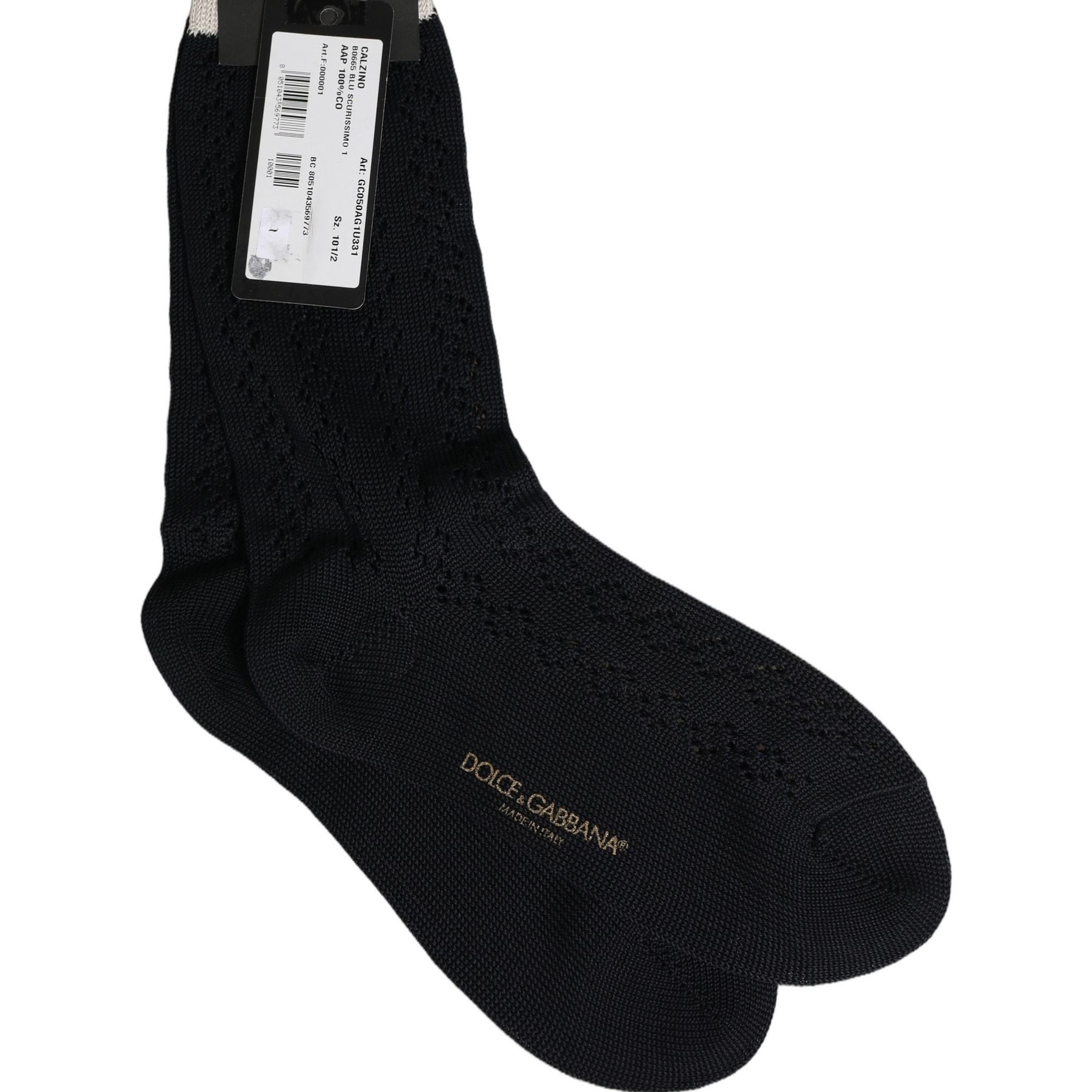 Dolce & Gabbana Dark Blue Cotton Knit Mid Calf Accessory Socks
