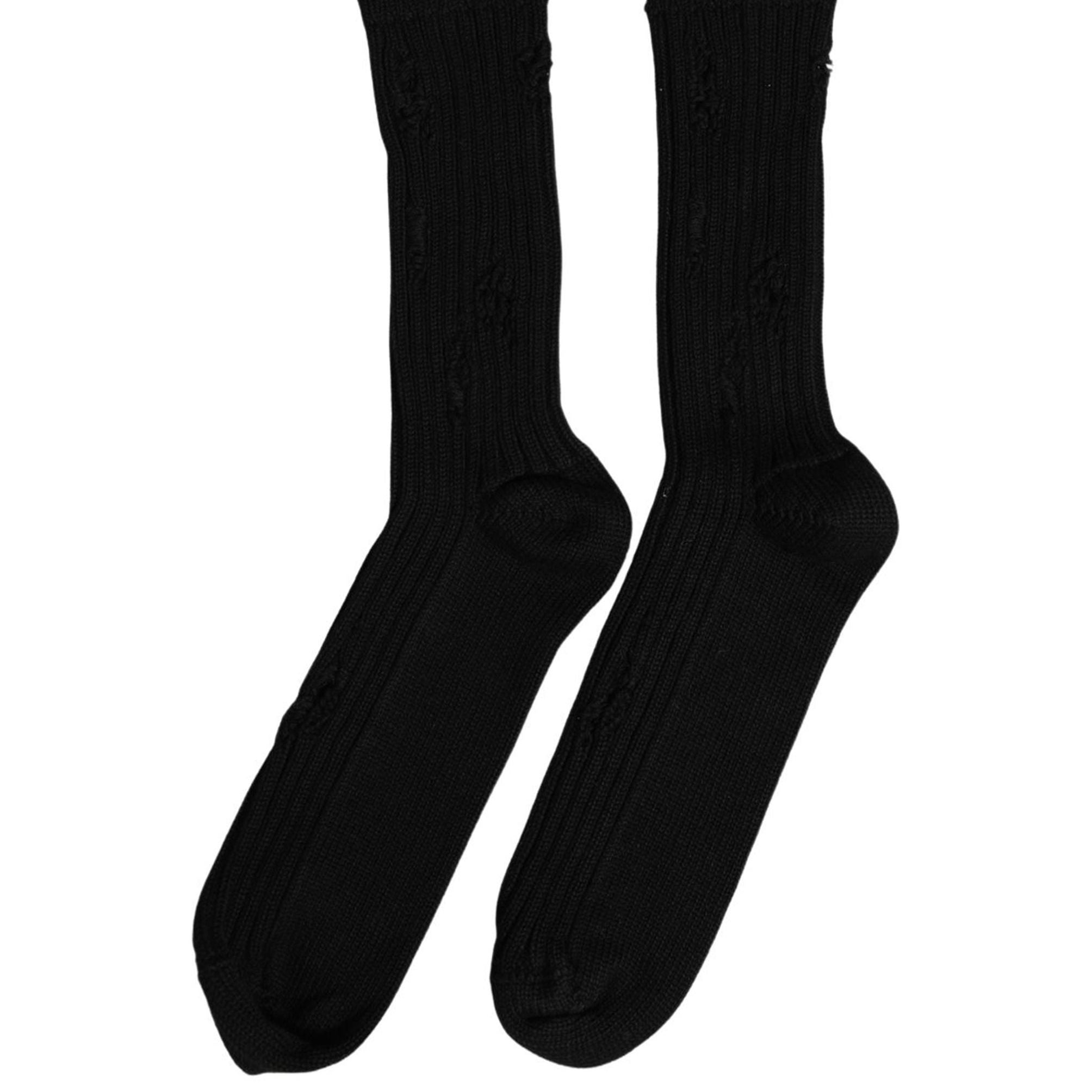 Dolce & Gabbana Men Black Cotton Distressed Mid Calf Accessory Socks