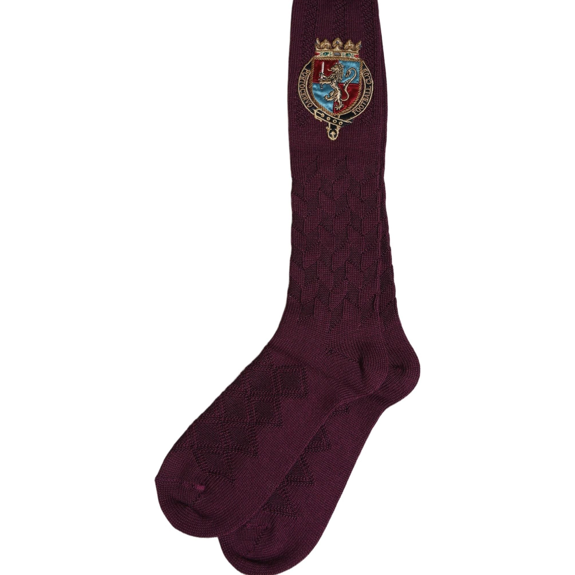 Dolce & Gabbana Burgundy Wool Crest Logo Knee High Accessory Socks