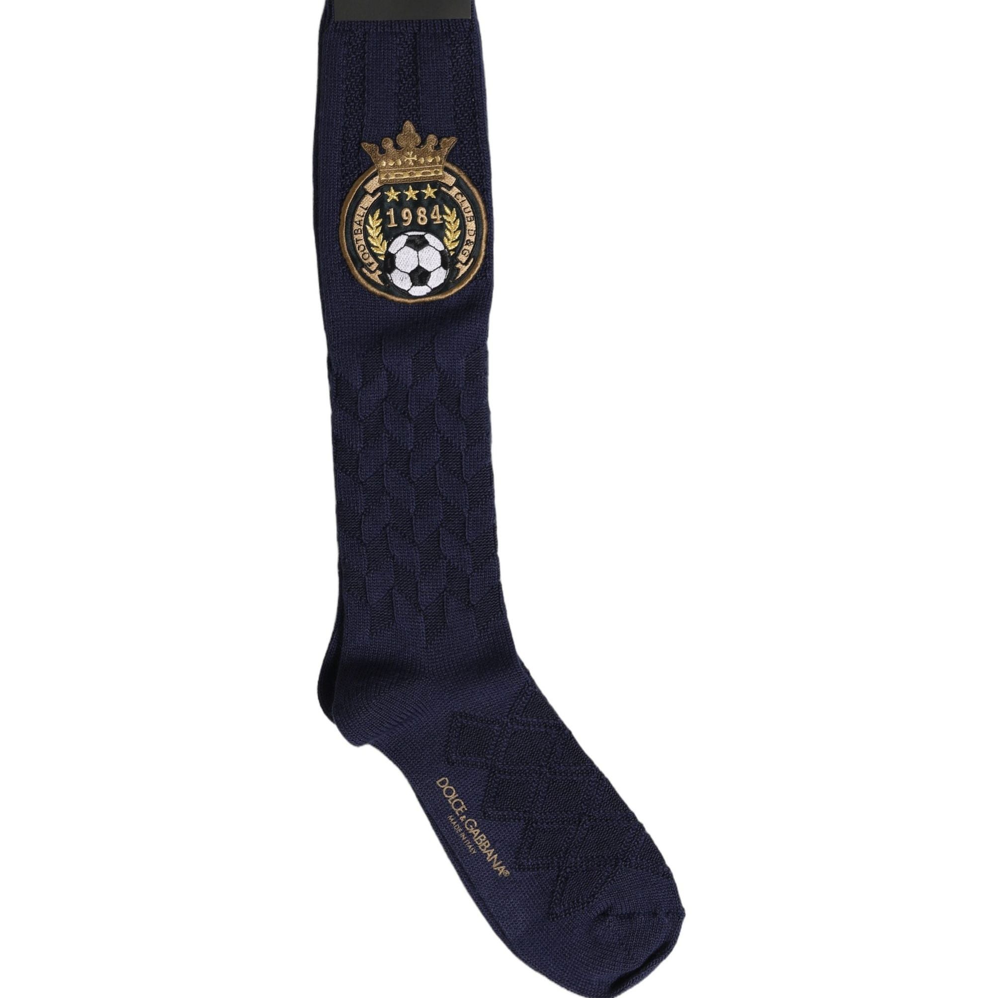 Dolce & Gabbana Navy Blue Wool Crest Logo Knee High Accessory Socks