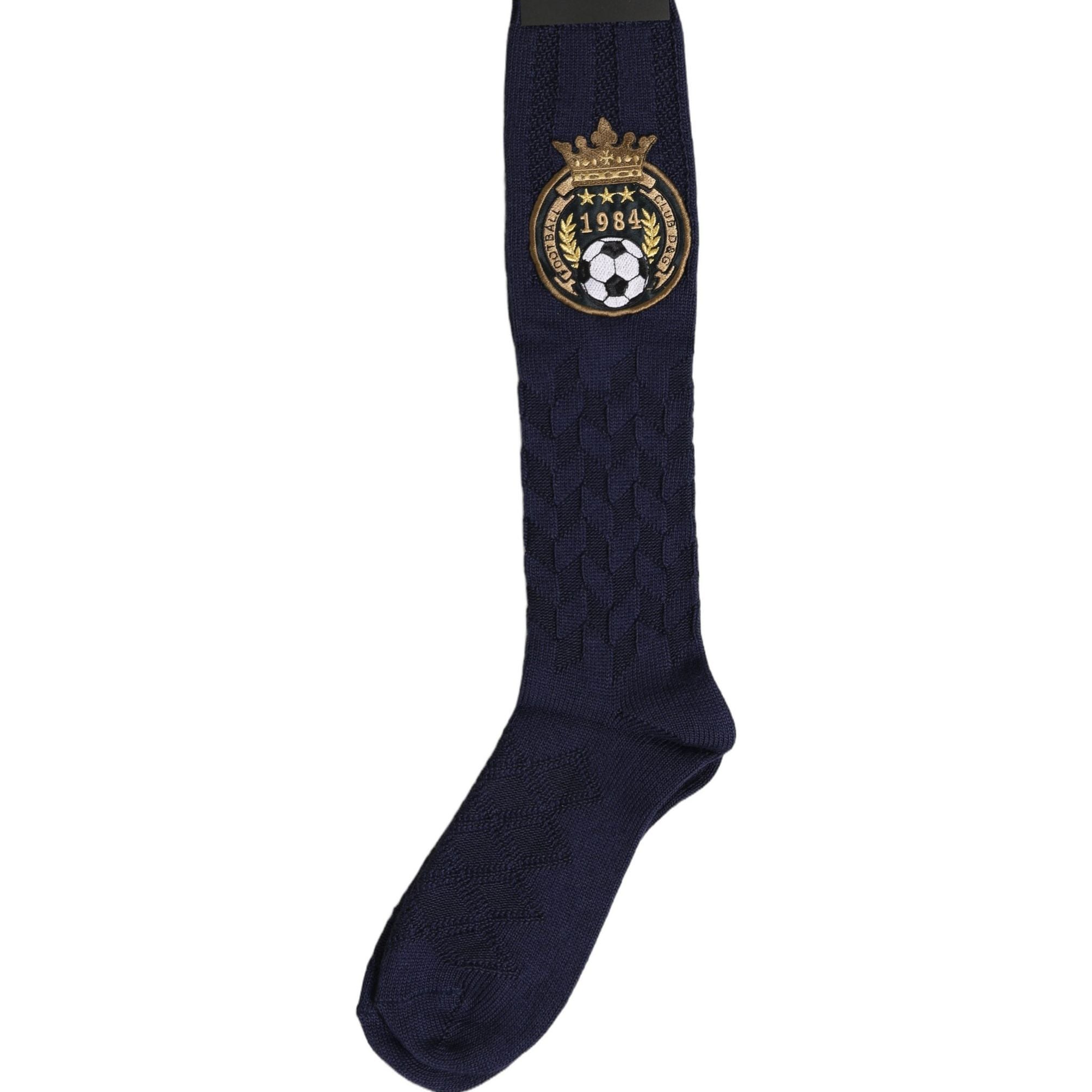Dolce & Gabbana Navy Blue Wool Crest Logo Knee High Accessory Socks