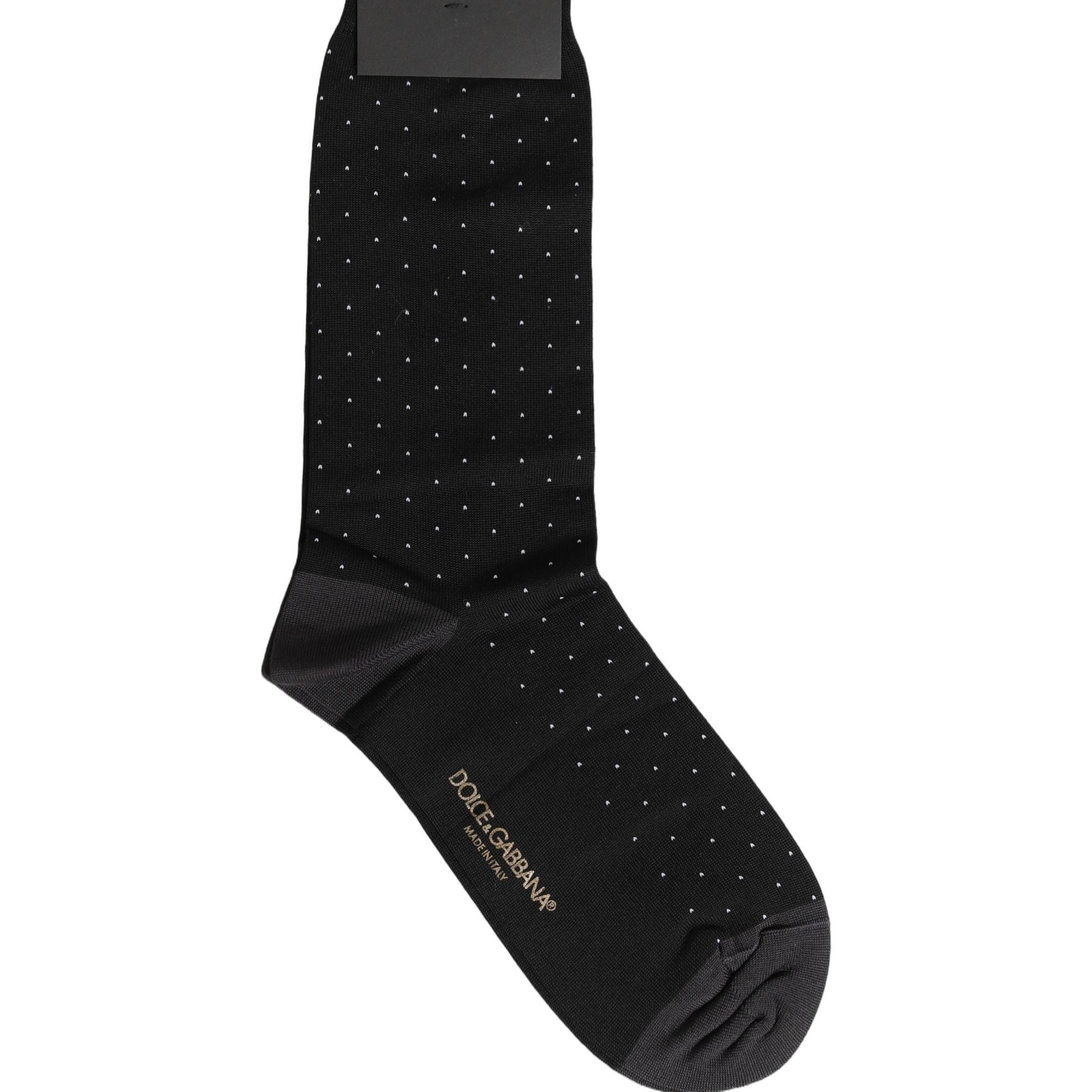Dolce & Gabbana Men Black Cotton Polka Dot Mid Calf Accessory Socks