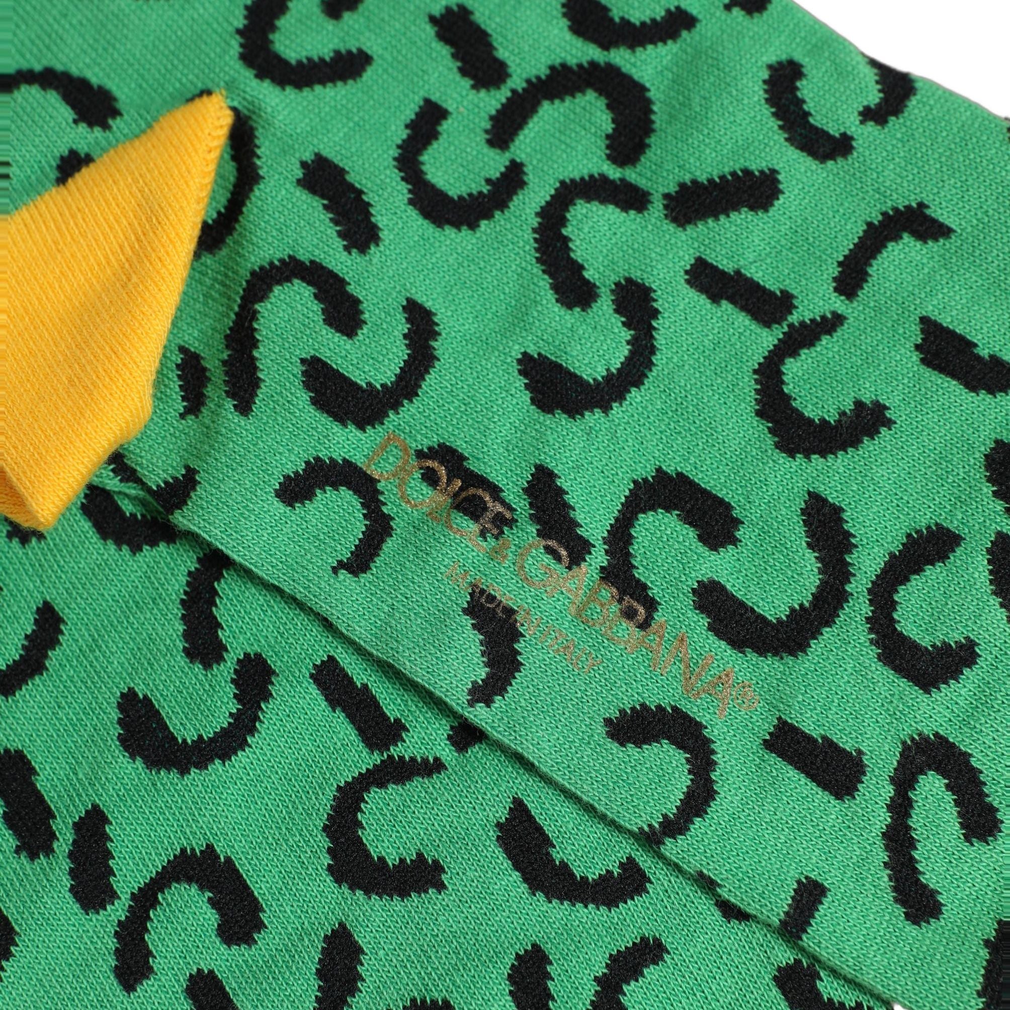 Dolce & Gabbana Men Green Cotton Abstract Mid Calf Accessory Socks