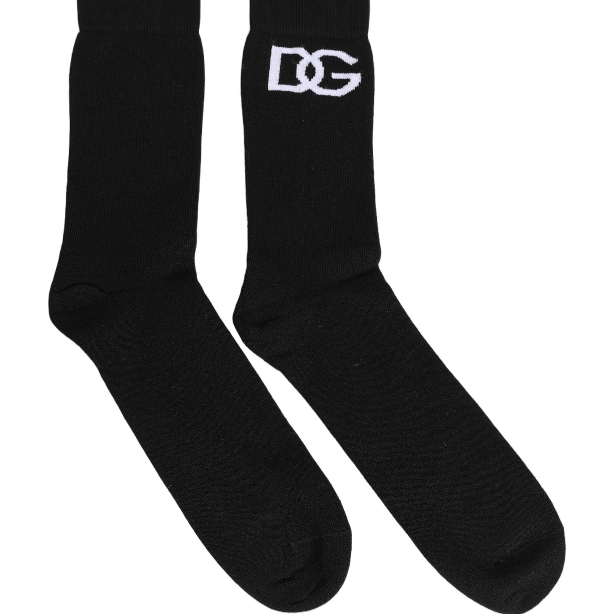 Dolce & Gabbana Men Black Cotton DG Logo Mid Calf Accessory Socks