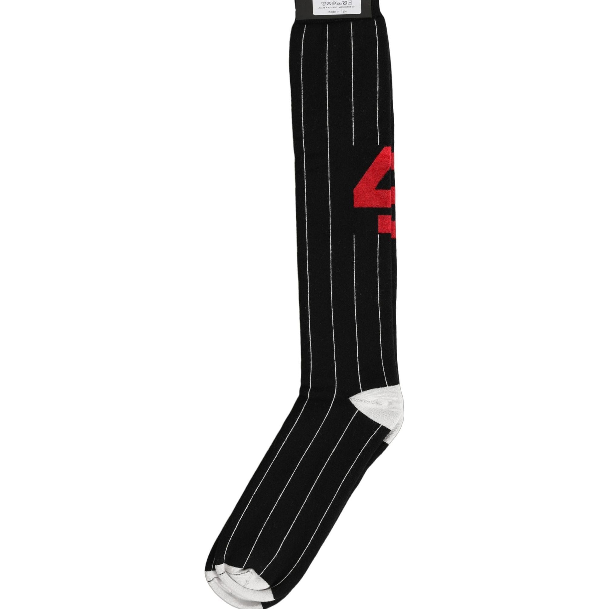 Dolce & Gabbana Men Black Pinstripe Logo Knee High Accessory Socks
