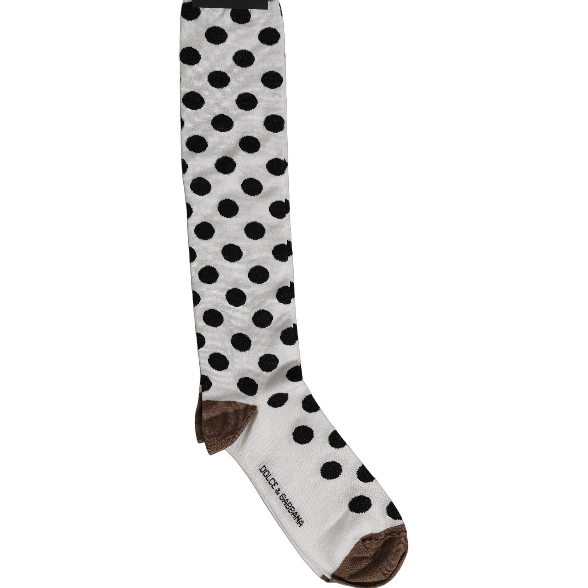 Dolce & Gabbana White Polka Dot Over The Calf Accessory Socks