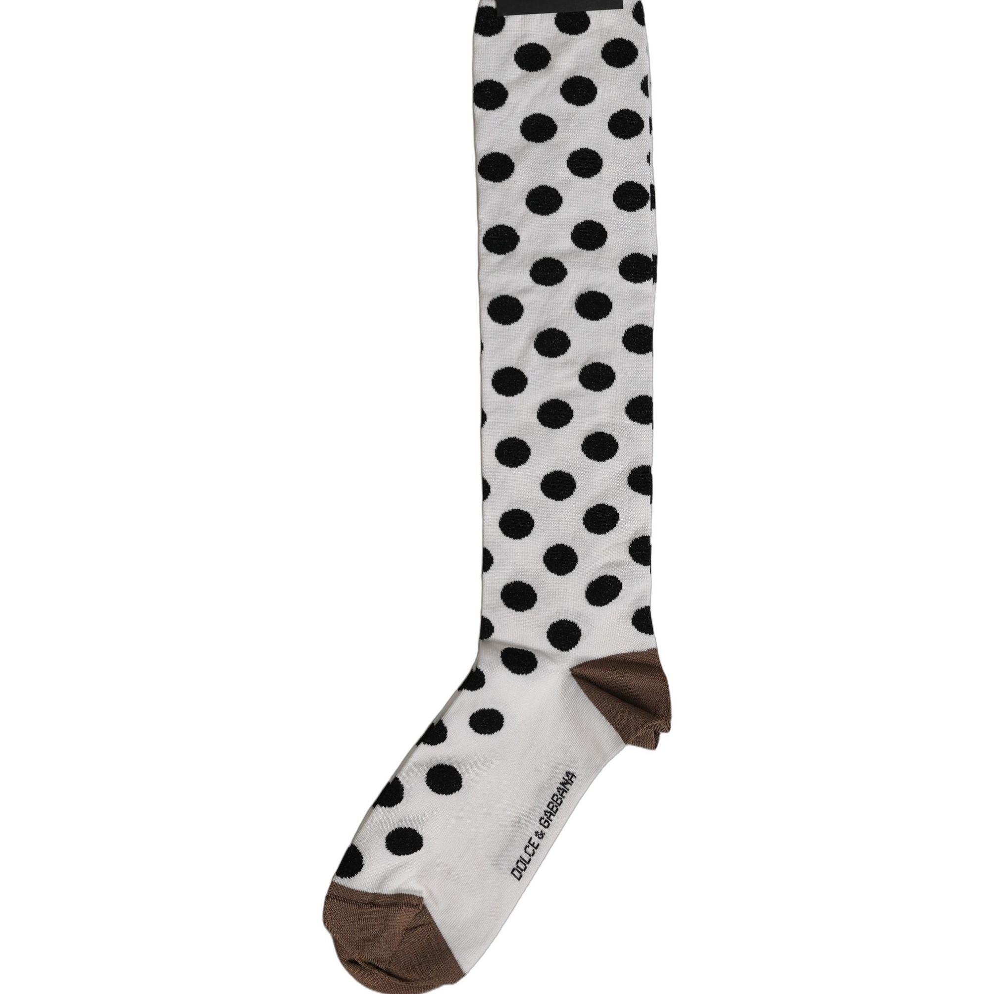 Dolce & Gabbana White Polka Dot Over The Calf Accessory Socks