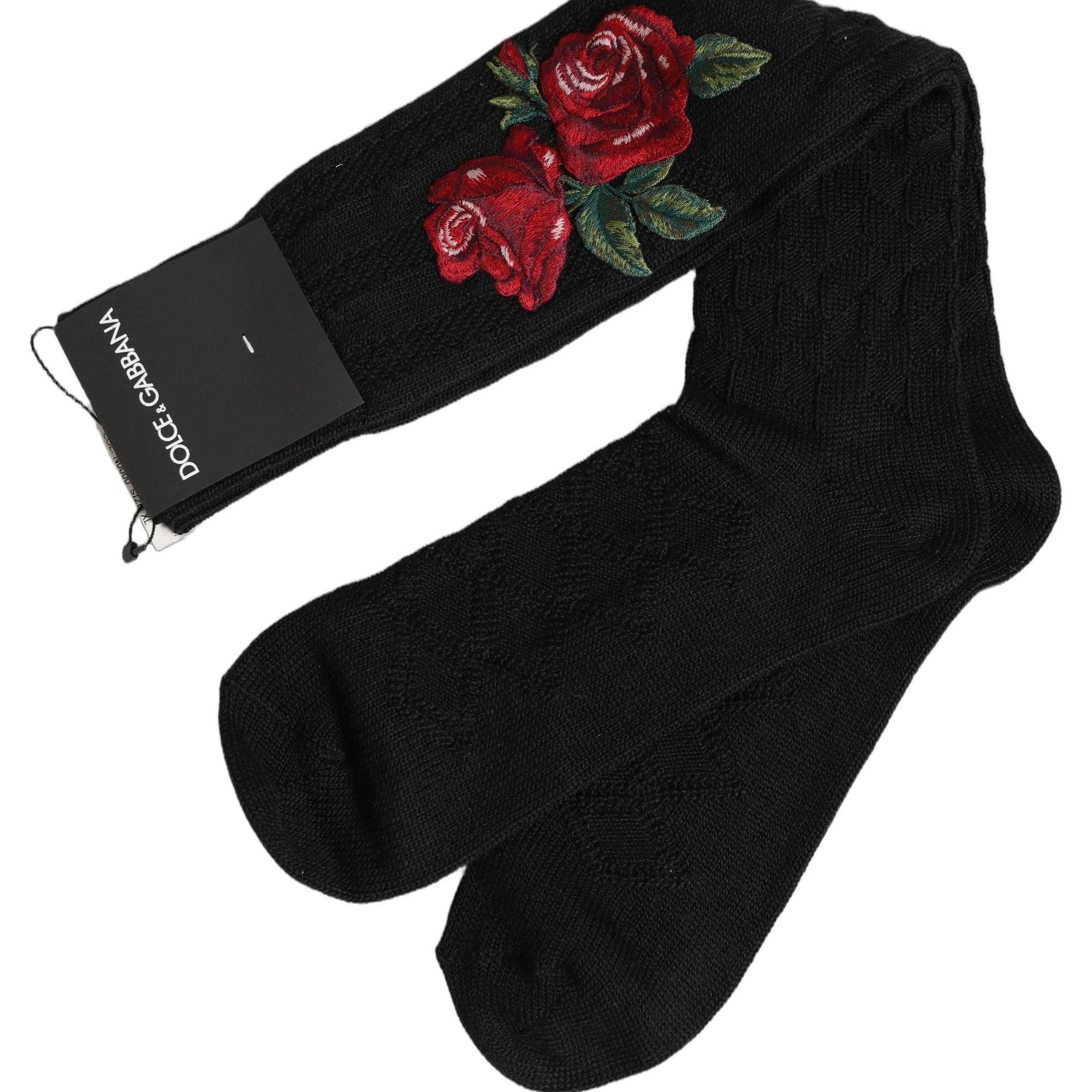 Dolce & Gabbana Black Wool Floral Over The Calf Accessory Socks