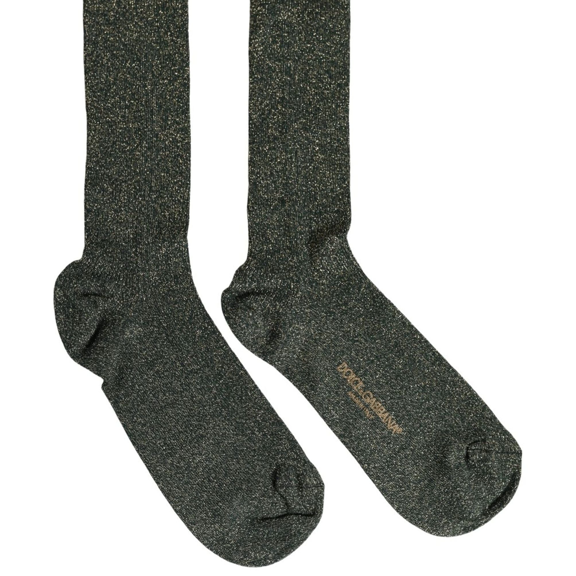 Dolce & Gabbana Dark Green Viscose Logo Mid Calf Accessory Socks