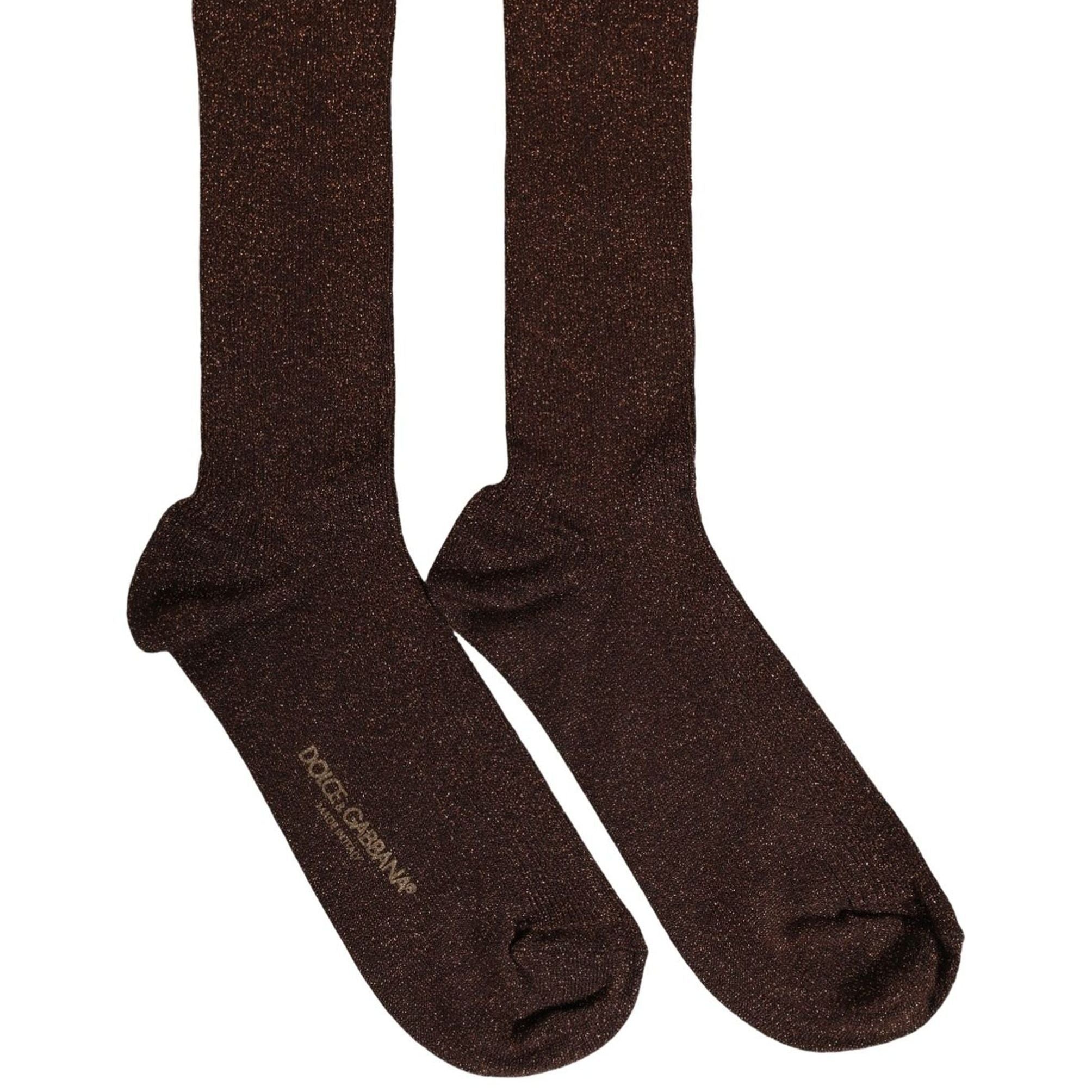 Dolce & Gabbana Dark Brown Viscose Logo Mid Calf Accessory Socks