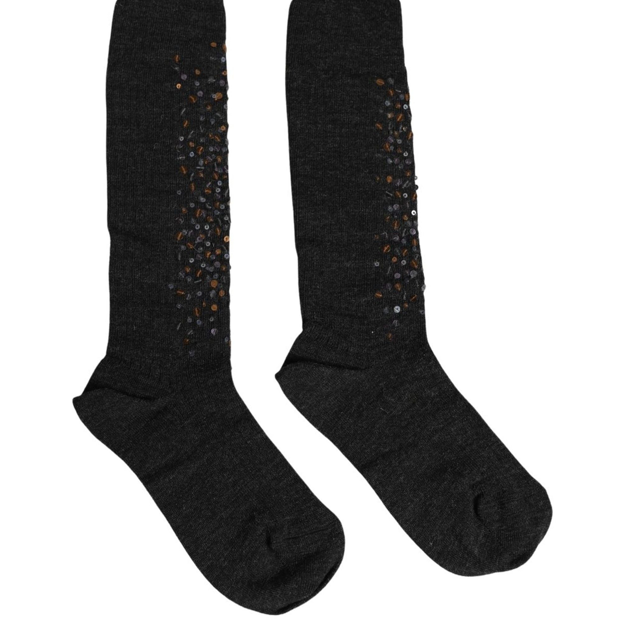 Dolce & Gabbana Dark Gray Sequined Wool Knee High Accessory Socks