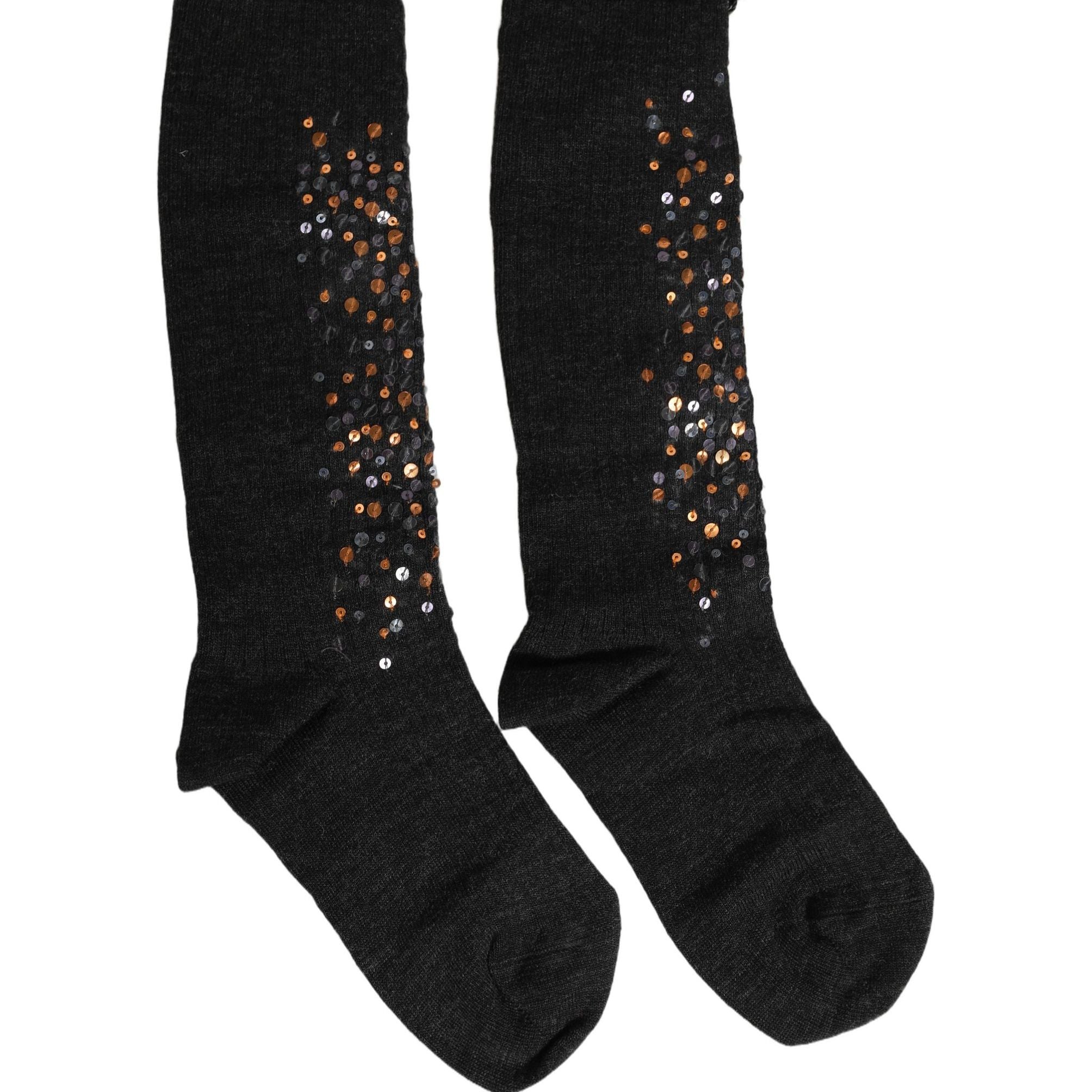 Dolce & Gabbana Dark Gray Sequined Wool Knee High Accessory Socks