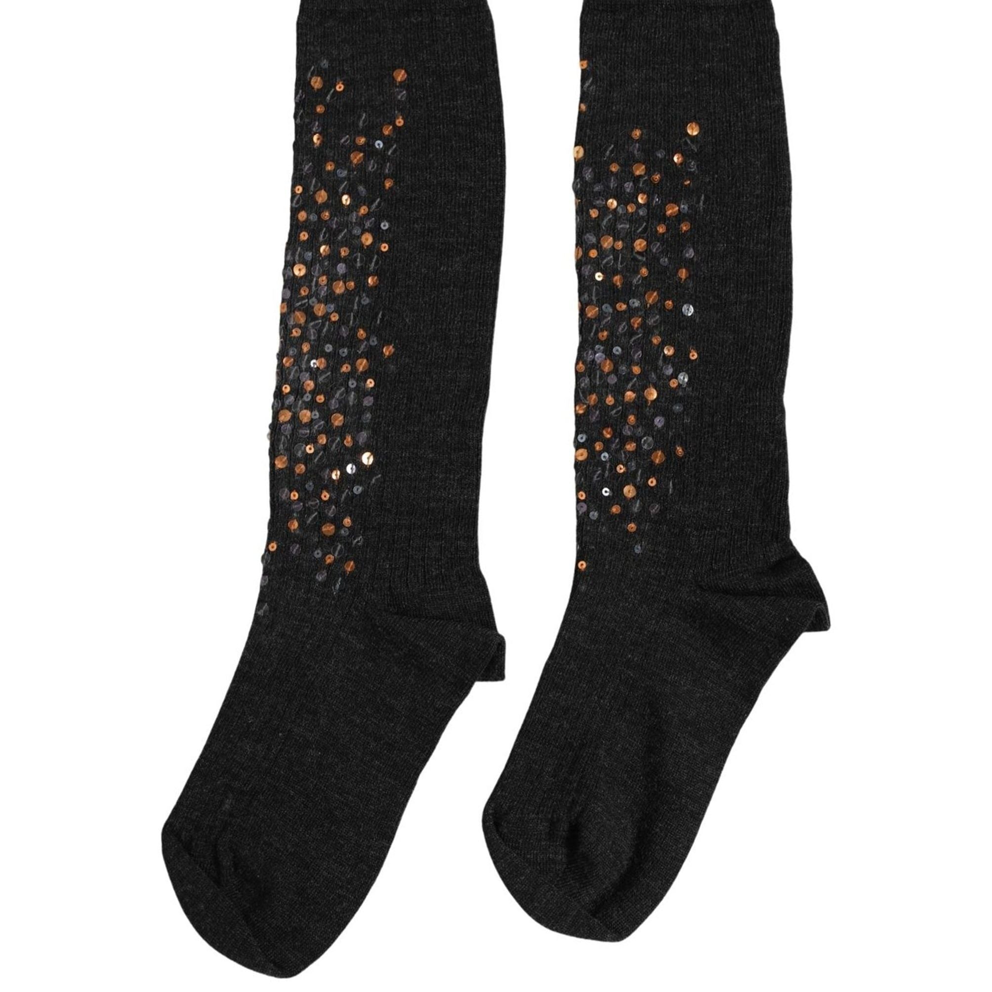 Dolce & Gabbana Dark Gray Sequined Wool Knee High Accessory Socks