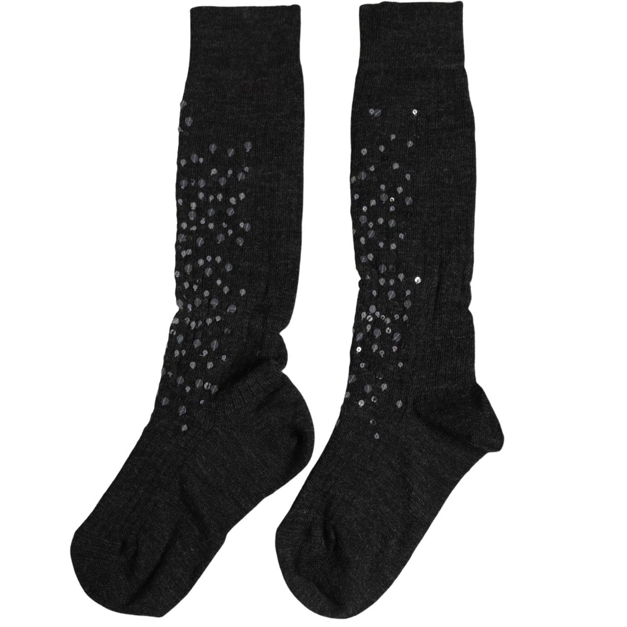 Dolce & Gabbana Dark Gray Sequined Wool Knee High Accessory Socks