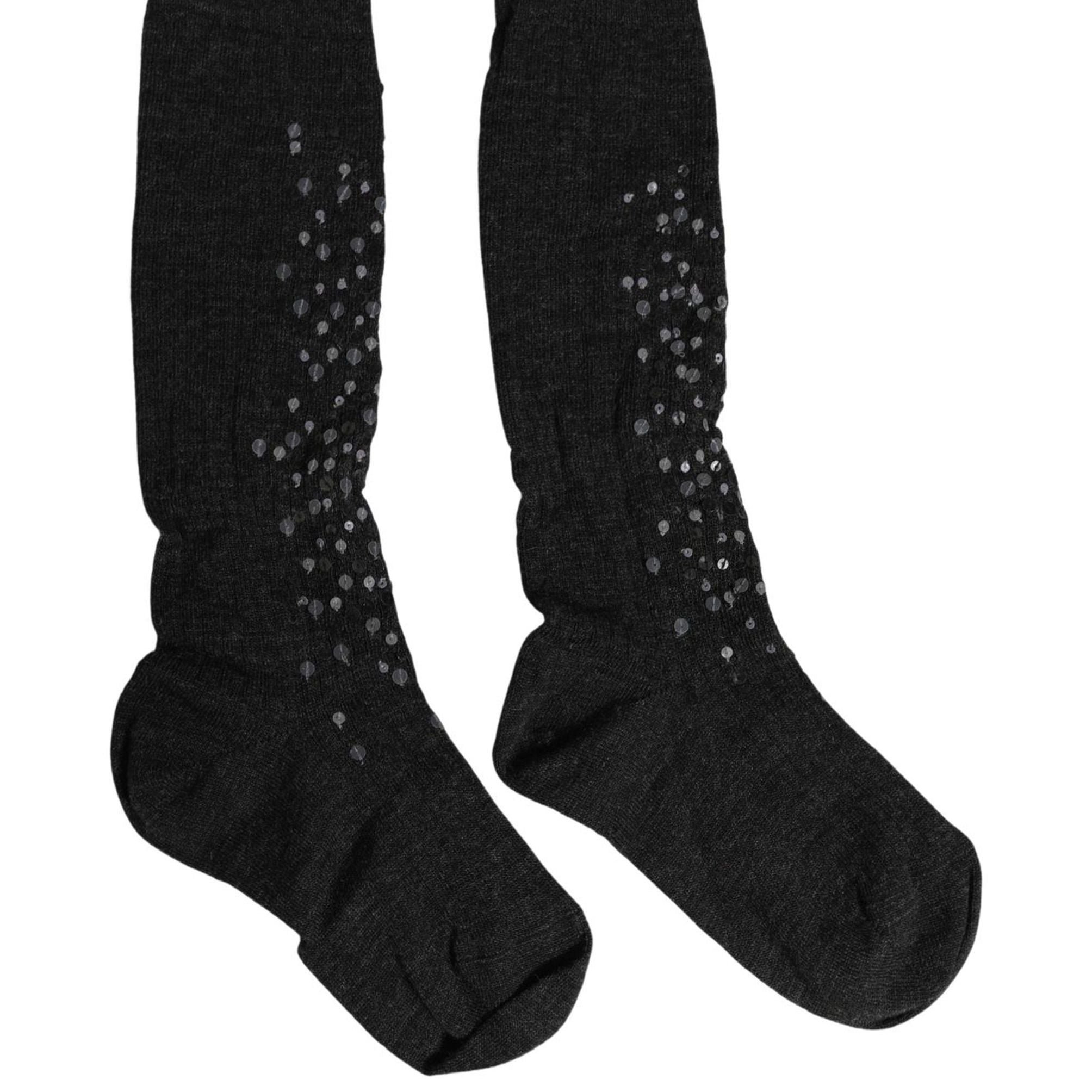 Dolce & Gabbana Dark Gray Sequined Wool Knee High Accessory Socks