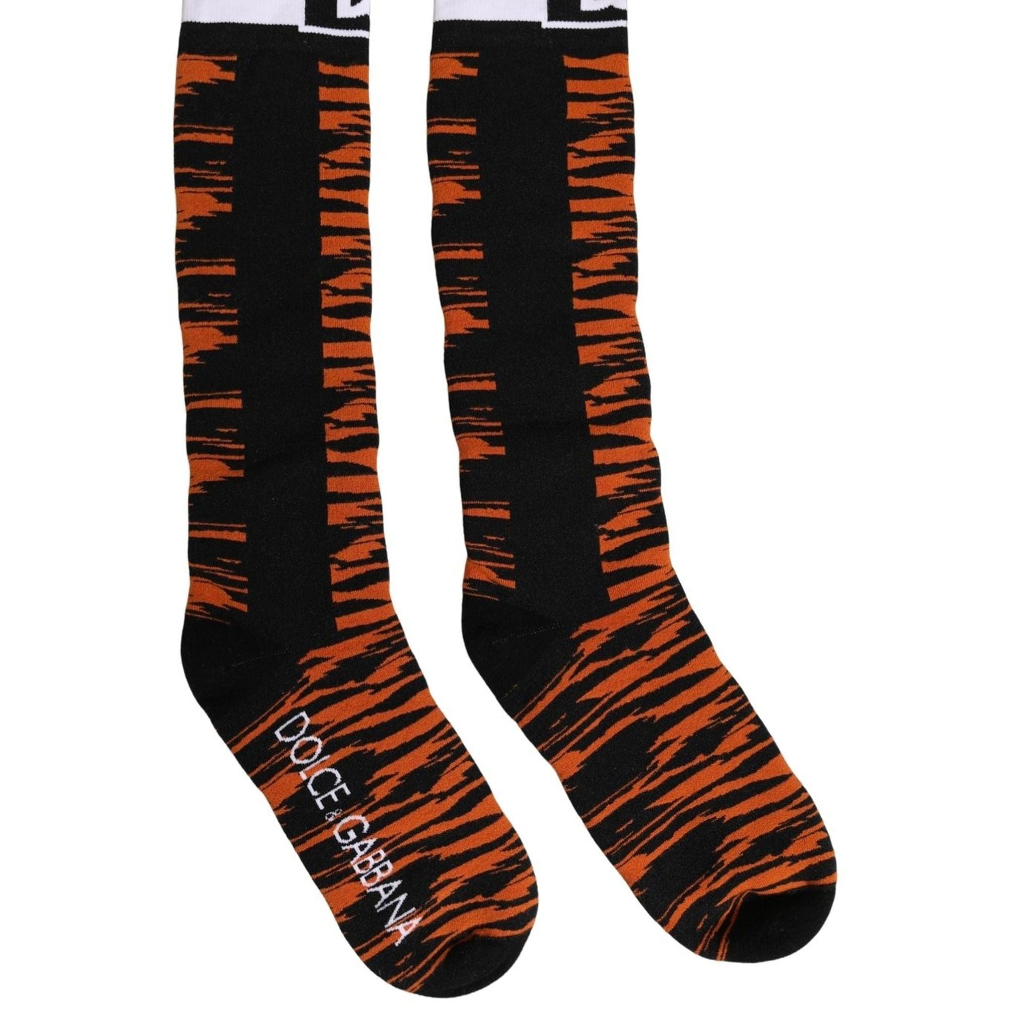 Dolce & Gabbana Orange Black Tiger Stripe Knee High Accessory Socks